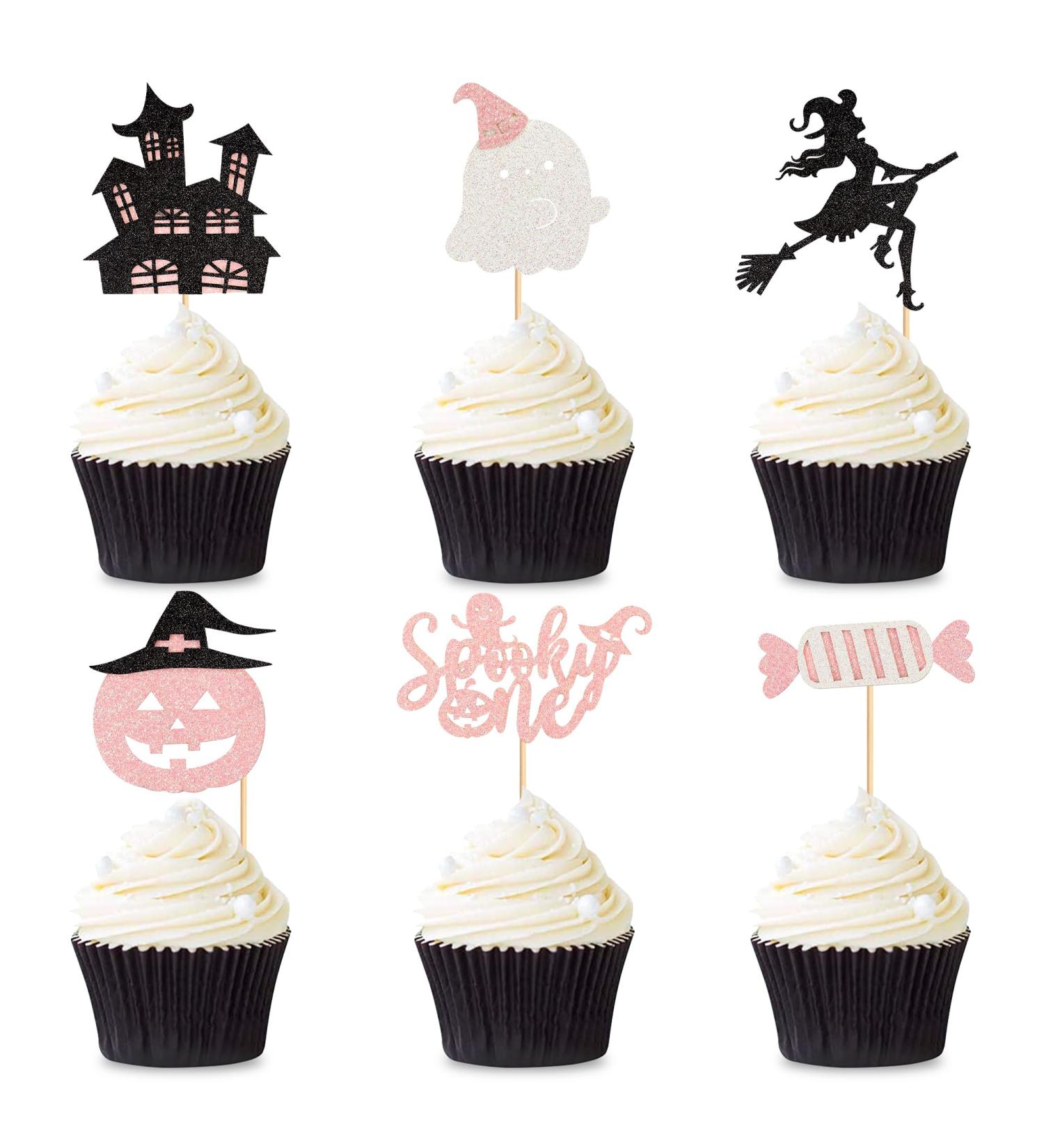 Cyodoos 24PCS Ghost Cupcake Toppers such as Pumpkin Ghost House Ghost Witch Candy Selection Halloween Cake Decoration Halloween Theme Girl Baby Shower Supplies pink Pink1 - Buy Online on SooperMarket.com