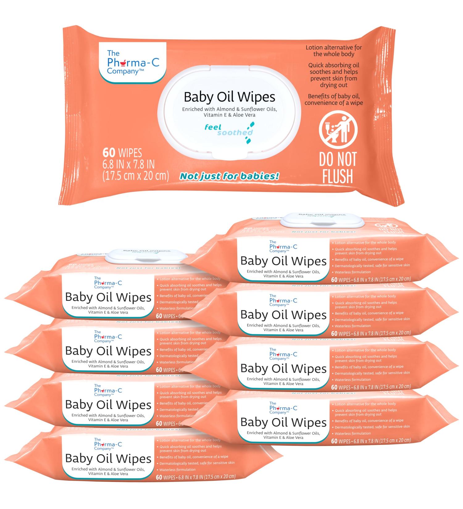Buy Pharma-C Baby Oil Wipes - 540 Count | Enriched with Almond Sunflower Oils Aloe & Vitamin E | Gentle & Moisturizing for Baby's Skin - International Shipping Available - Buy Online on SooperMarket.com