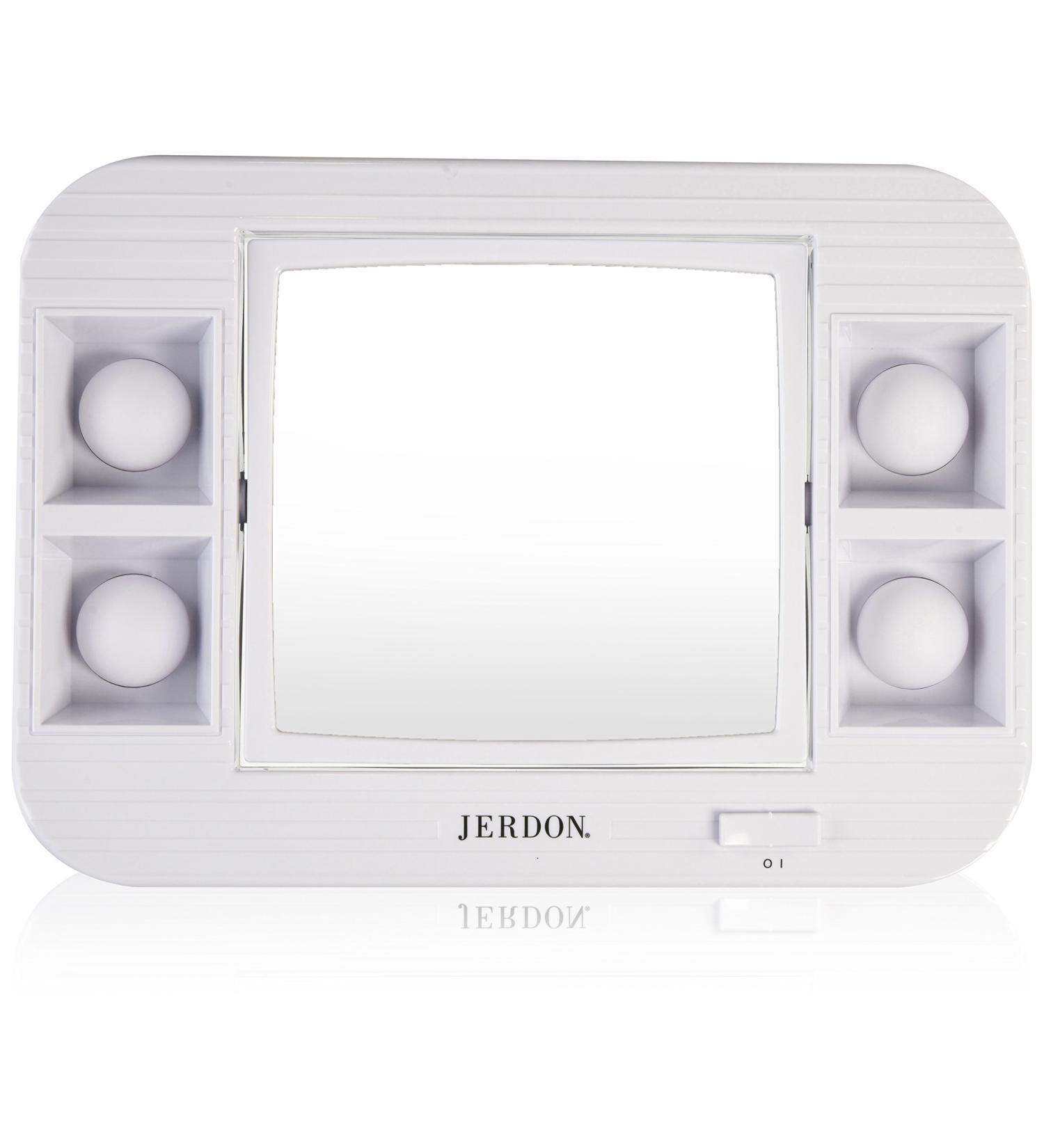 Jerdon J1015 LED Lighted Makeup Mirror 5x Magnification White Finish - Buy Online on SooperMarket.com