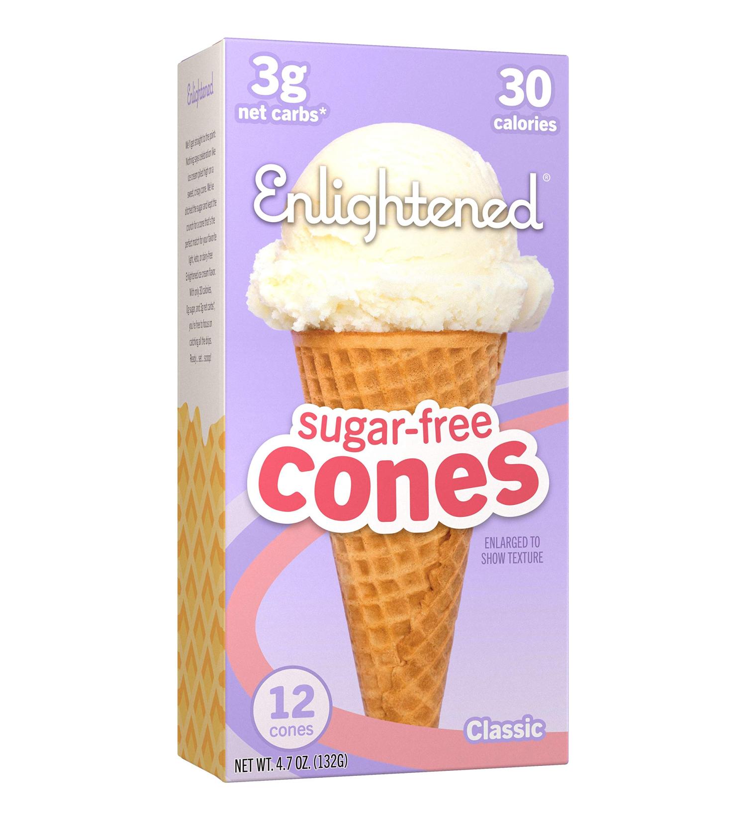ENLIGHTENED Sugar-Free Ice Cream Cones | Vegan, Low Calorie (30), Low Carb (Net 3g) - 12 Pack - Buy Online on SooperMarket.com