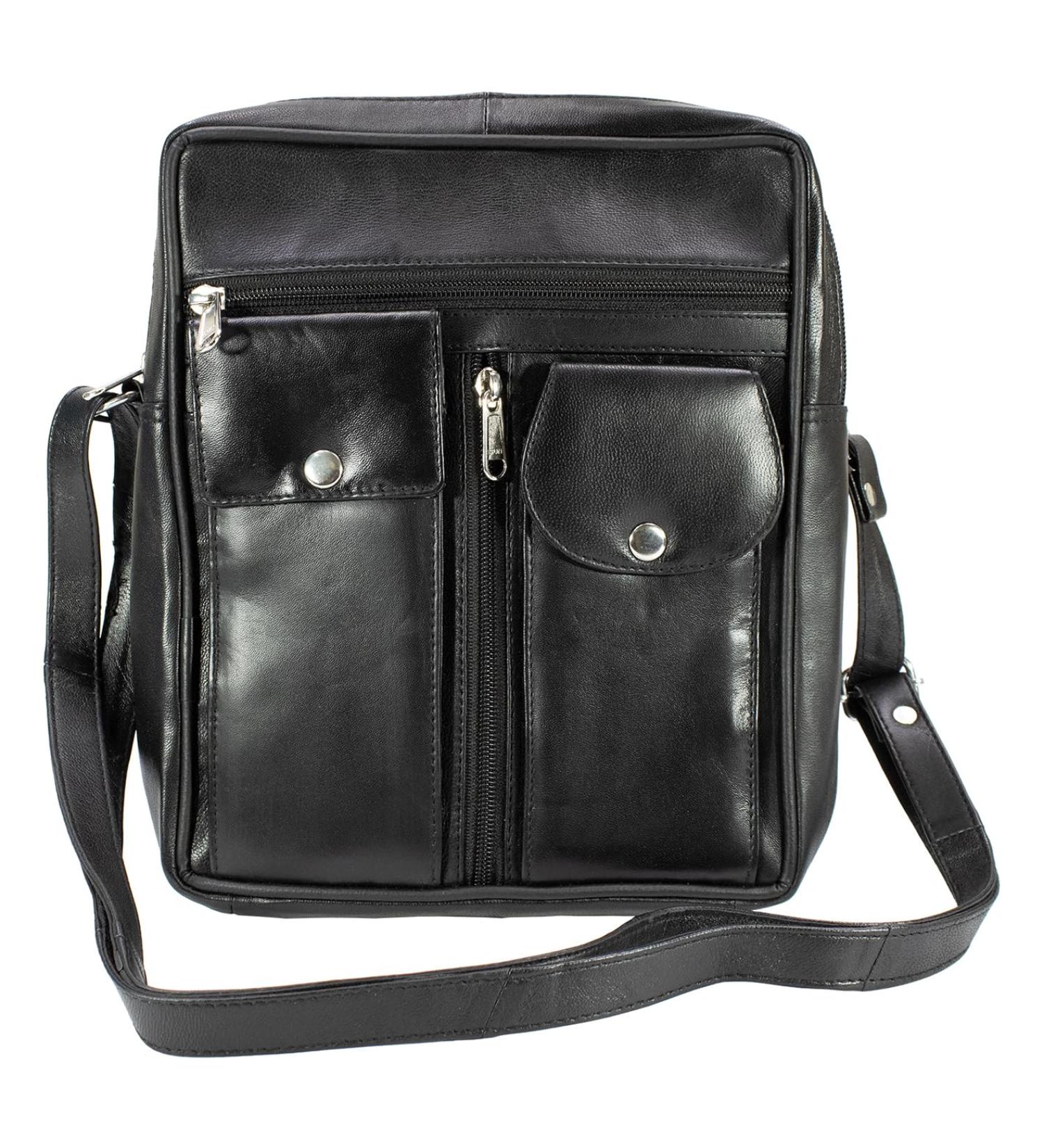 Paul Walter Genuine Leather Black Crossbody Shoulder Bag - Unisex Travel Kit Handbag - Buy Online on SooperMarket.com