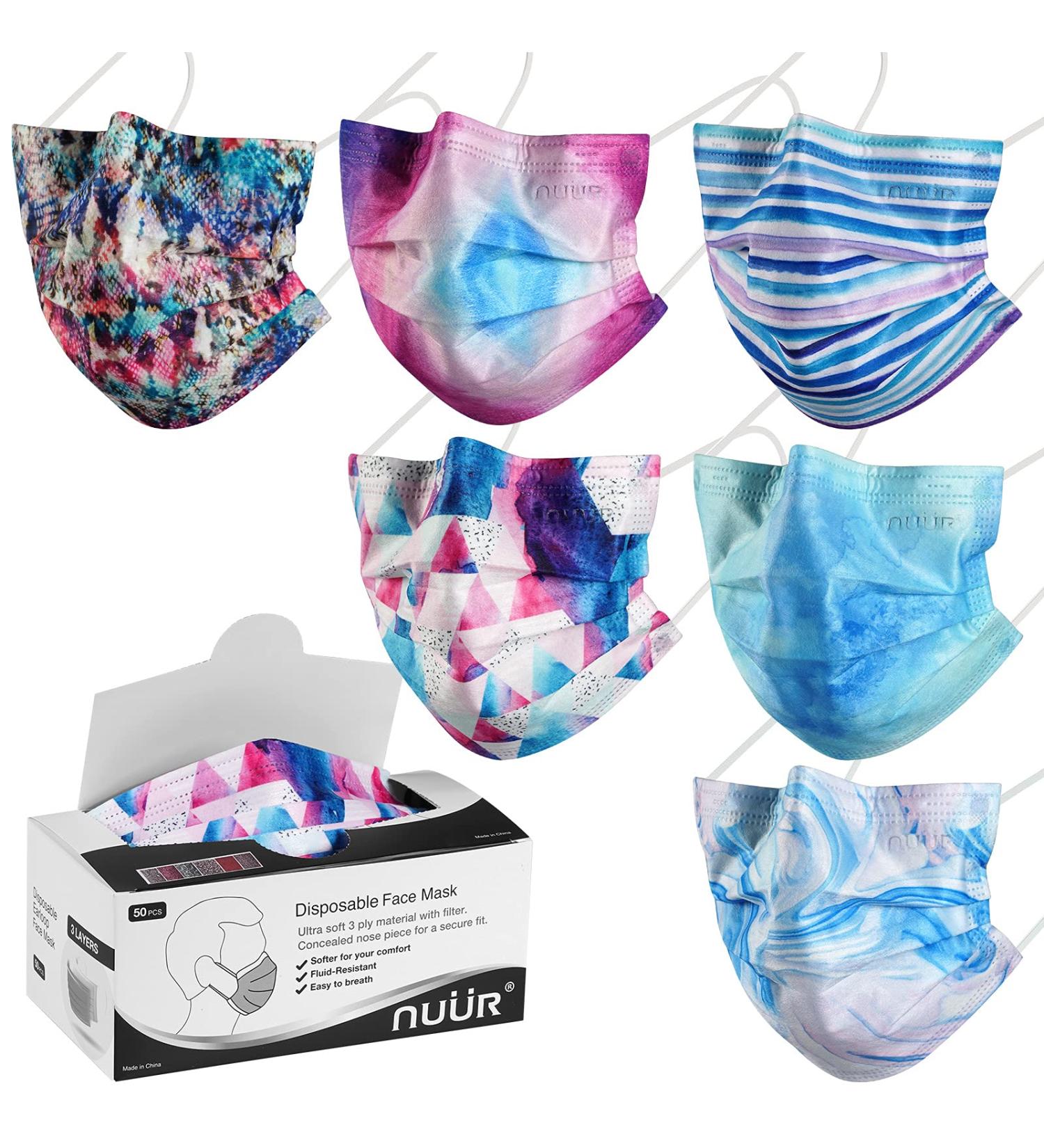NU R Disposable Face Mask 3Ply Mask with Filter Layer and Elastic Earloop Retail 50pcs/box TIE DYE 50PCS - Buy Online on SooperMarket.com