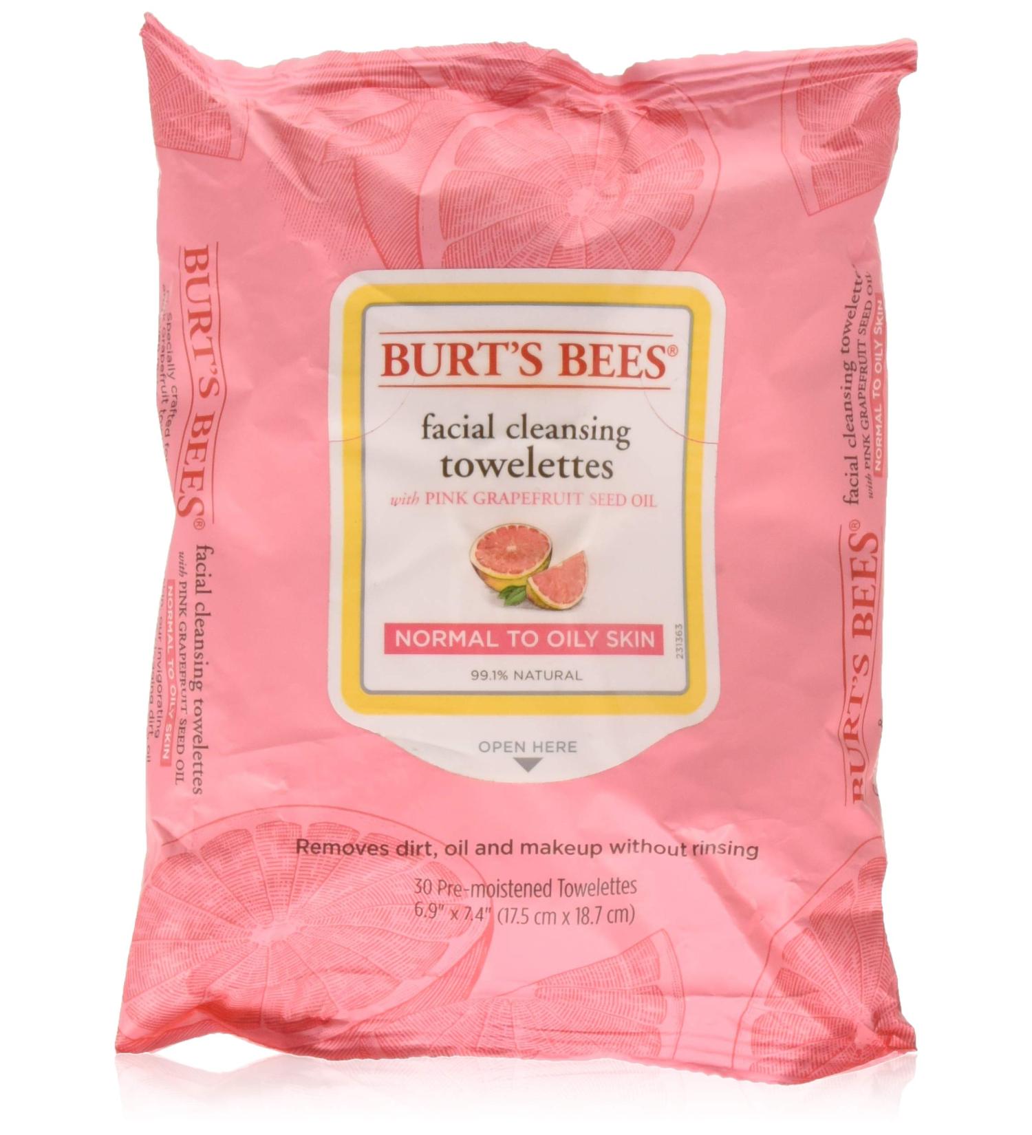 Burt's Bees Clarifying Facial Towelettes - Pink Grapefruit, 30 Pre-Moistened Towelettes for Clear Skin - Buy Online on SooperMarket.com