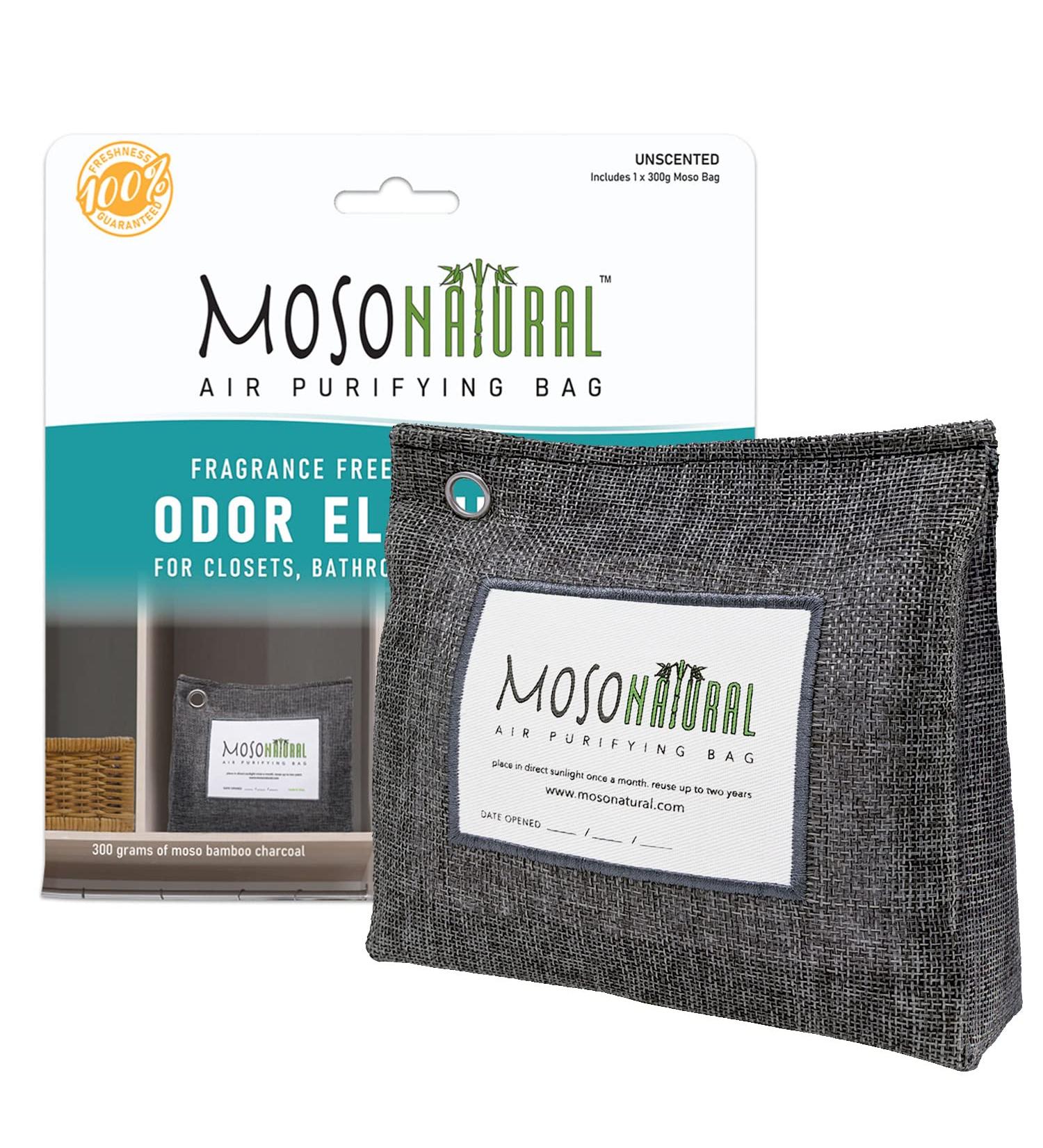 Moso Natural Air Purifying Bag 300g - Scent Free Odor Eliminator for Closets, Bathrooms, Laundry Rooms & Pet Areas - Premium Bamboo Charcoal Absorber - Freestanding Design - 1 Pack - Buy Online on SooperMarket.com