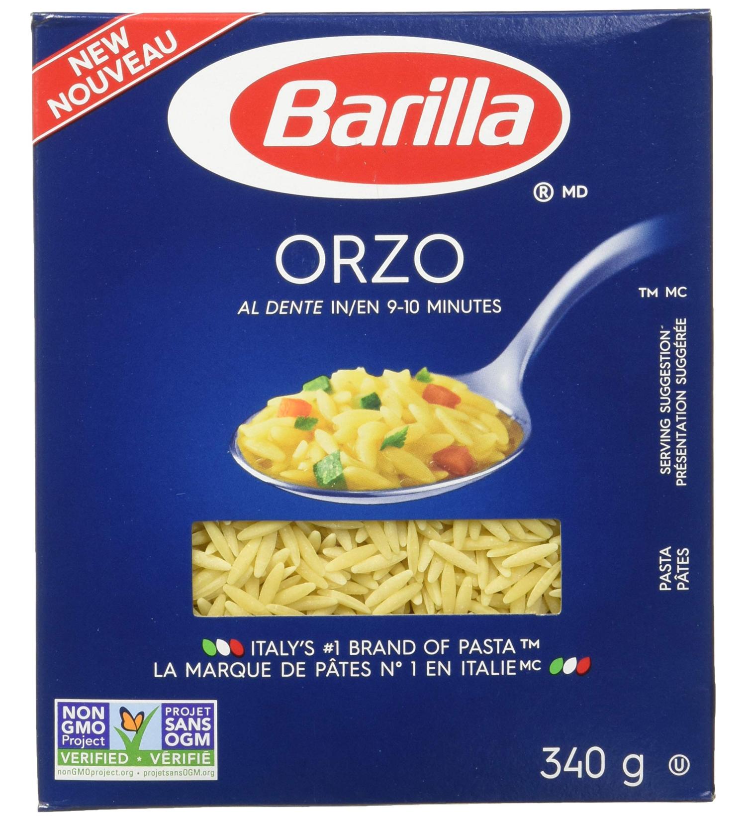 Barilla Orzo Soup Cuts Pasta | 340 Grams (Pack Of 16) | Rice Shaped Noodles for Soups Sauce and Salad | Non-GMO Pasta Made with Durum Wheat Semolina | Enriched with Iron and B Vitamins | Kosher Certified - Buy Online on SooperMarket.com