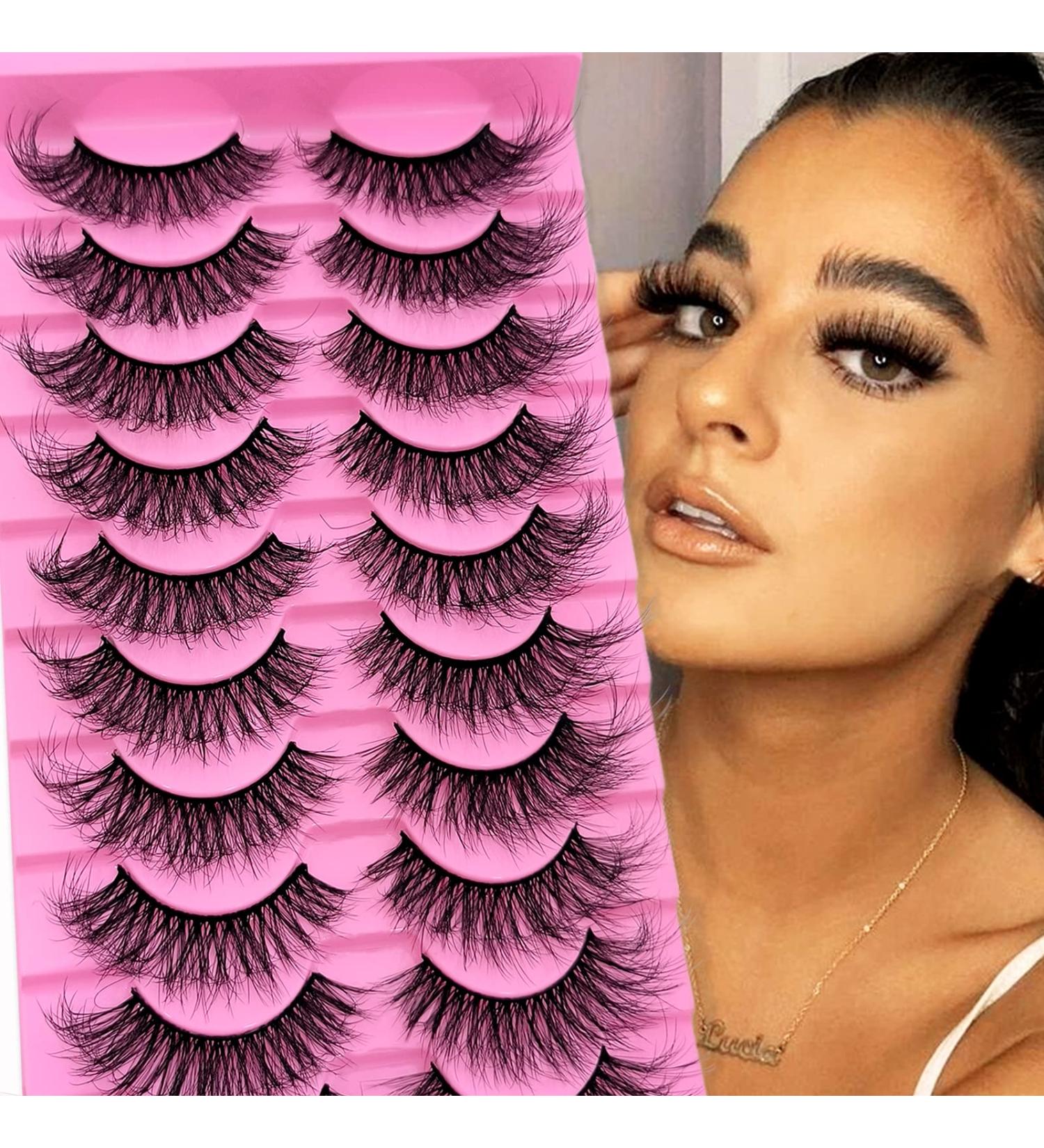 Cat-Eye Fluffy-XZ01: 10 Pairs 20mm Long Dramatic False Eyelashes - Thick Volume, Crossed, Lightweight, Soft Curly Fake Lashes - Wispy Mink Lashes for Big Eyes - Buy Online on SooperMarket.com