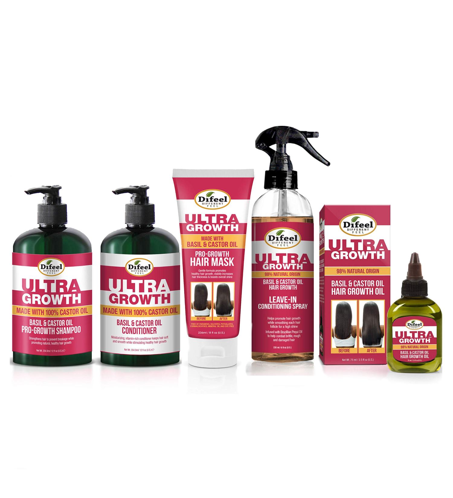 Difeel Ultra Growth Basil & Castor Oil Hair Growth Collection 5-PC Set - Promote Healthy Hair Growth Naturally - Buy Online on SooperMarket.com