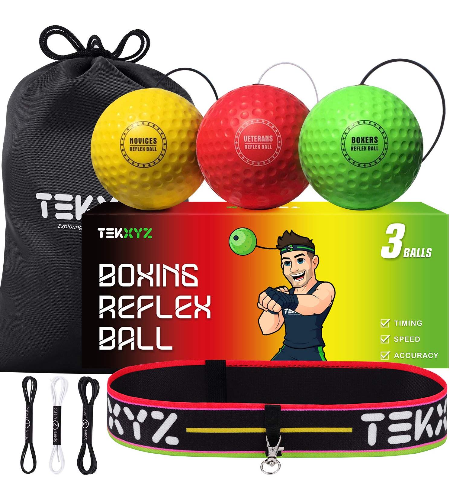 TEKXYZ Boxing Reflex Ball - 3 Difficulty Levels - Headband Included - Improve Reaction, Agility, Speed, and Coordination - Buy Online on SooperMarket.com