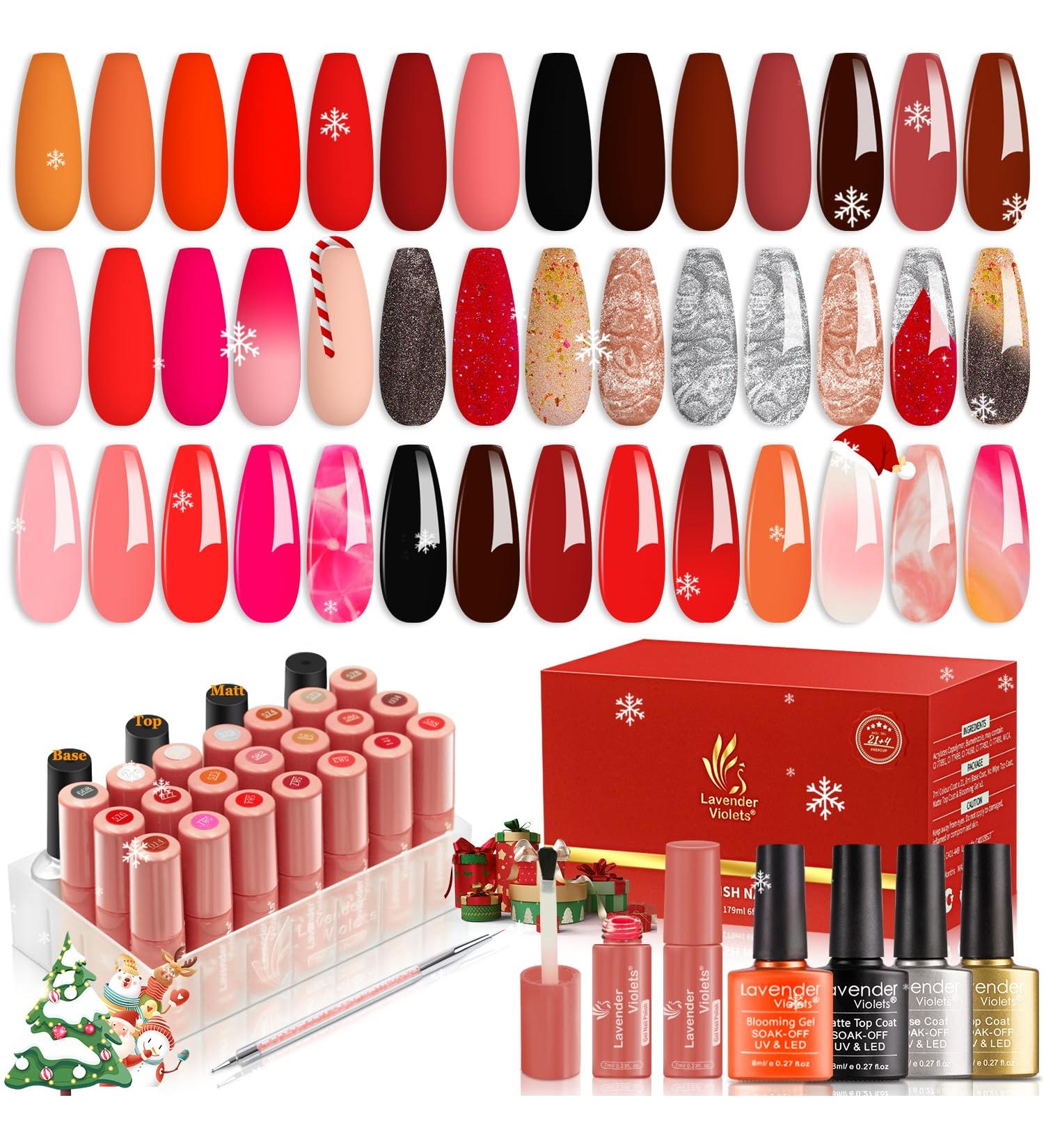 Lavender Violets 25 Pcs Gel Nail Polish Kit with Rose Gold Cat Eye Effect - Includes Blooming Gel, Base Coat, Top Coat, Nail Brush - Soak Off UV LED Varnish for Fashion Party - C401 - Buy Online on SooperMarket.com