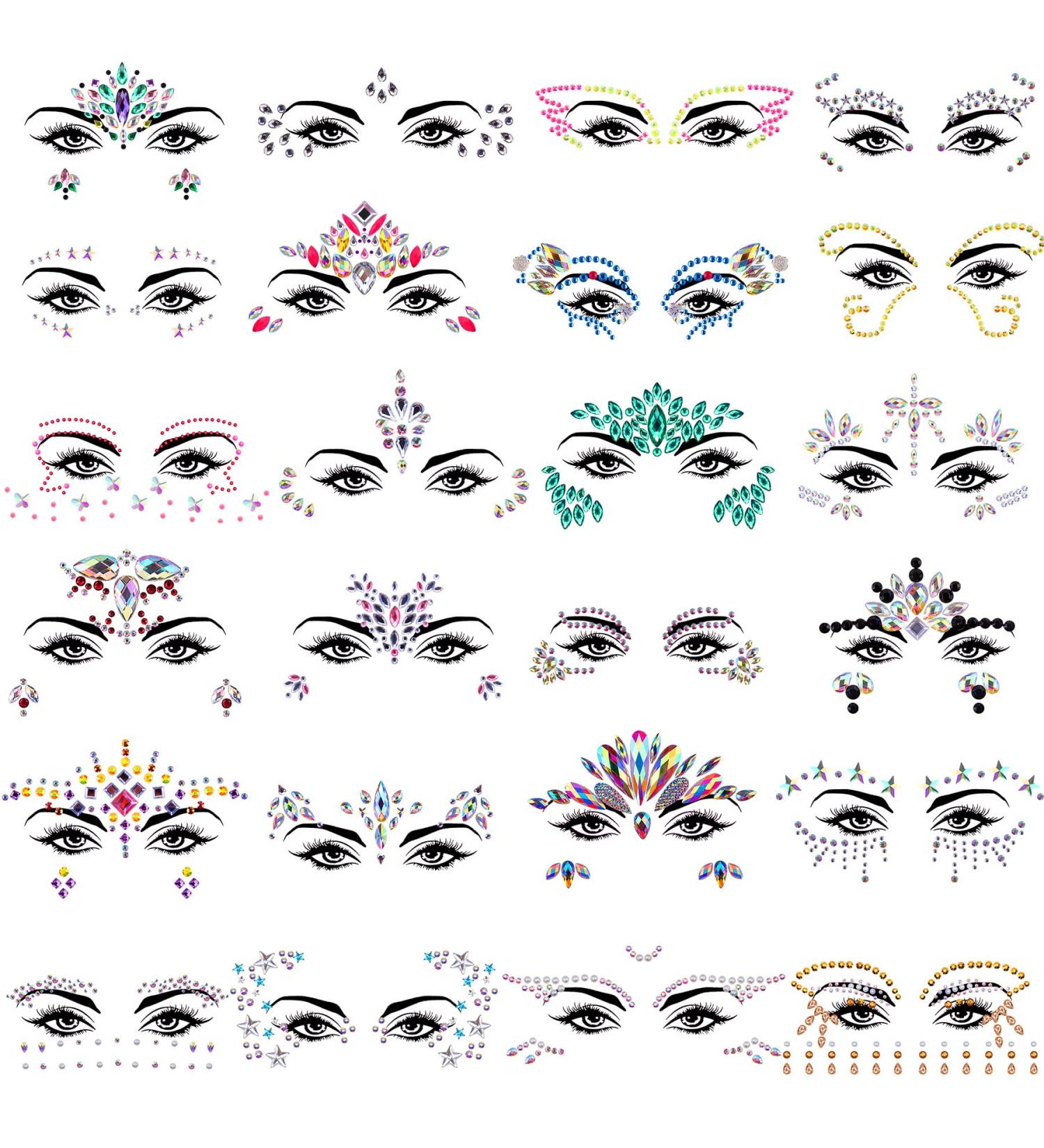 SIQUK 24 Sets Mermaid Face Jewels Stickers for Festival Rave Carnival Party - Buy Online on SooperMarket.com