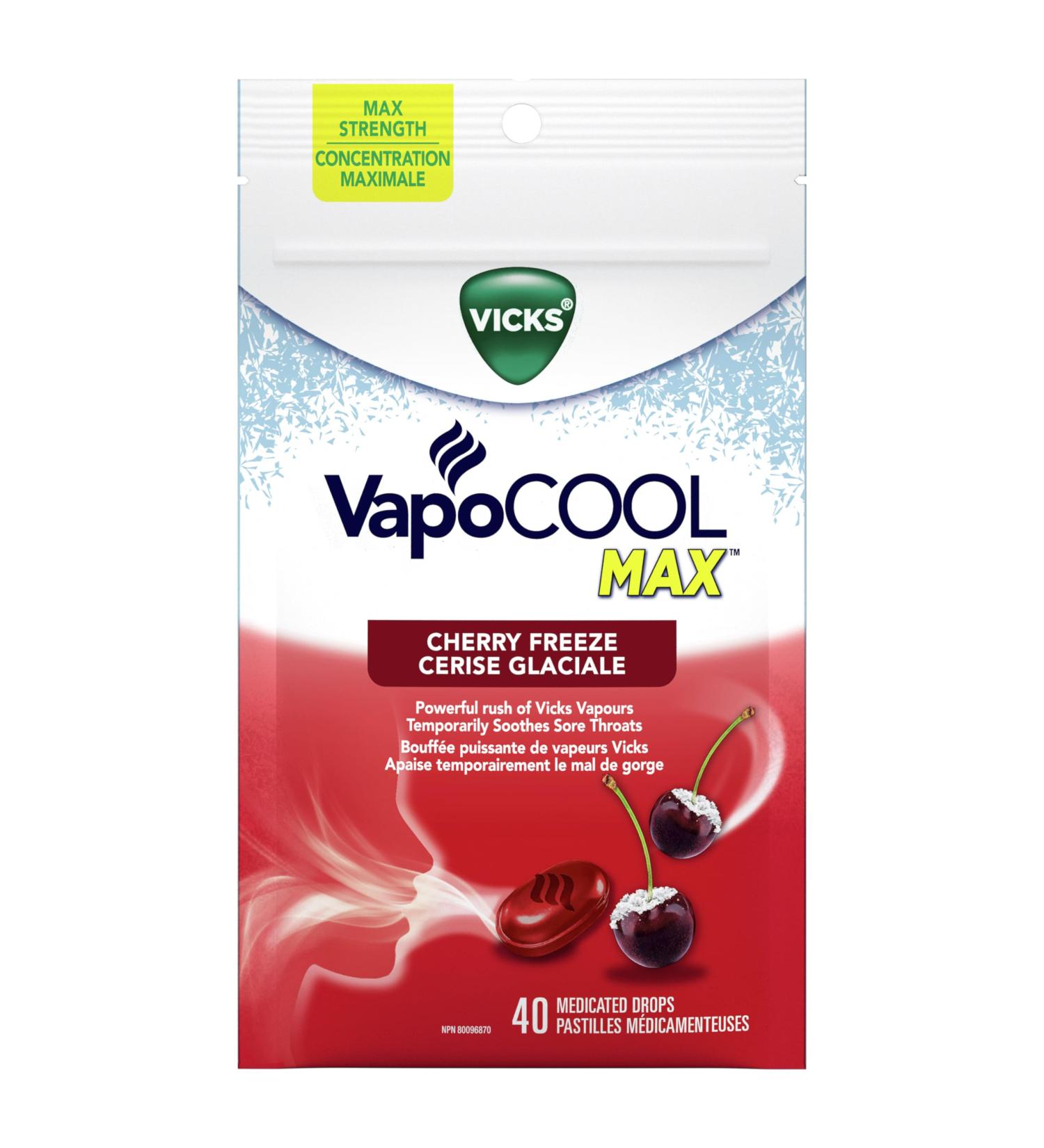 Vicks VapoCOOL Max Medicated Drops for Temporary Cough and Sore Throat Relief Cherry Freeze Flavor Lozenges 40 Count - Buy Online on SooperMarket.com
