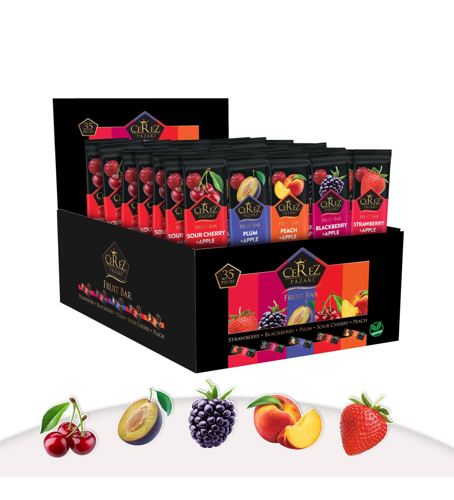 Cerez Pazari Dried Fruit Roll Ups 25g x 35 pack Snacks Variety Pack for Kids Healthy Fruit Snacks Bulk Vegan Real Fruit Bars Snacks with Strawberry Blackberry Plum Sour Cherry and Peach - Buy Online on SooperMarket.com