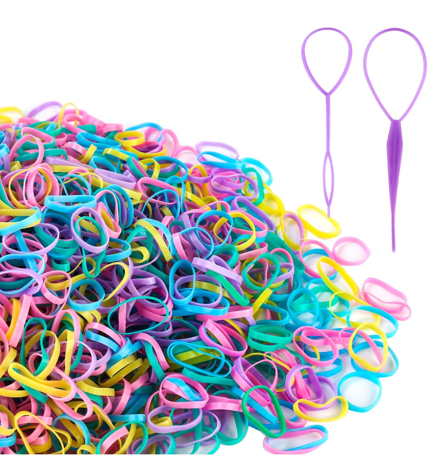 2000 PCS Mini Rubber Bands for Hair with Colorful Elastics - Kids & Baby Hair Ties Set with Topsy Tail Tools | YLYL Multicolor - Buy Online on SooperMarket.com