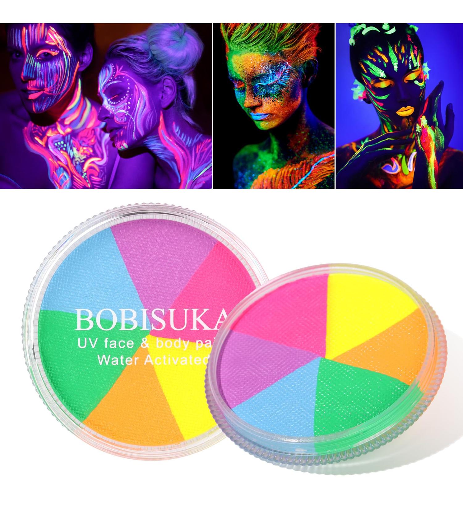 Glow UV Blacklight Face Body Paint Palette - 6 Neon Colors | Water Activated Washable Halloween Makeup & Cosplay Kit - Buy Online on SooperMarket.com