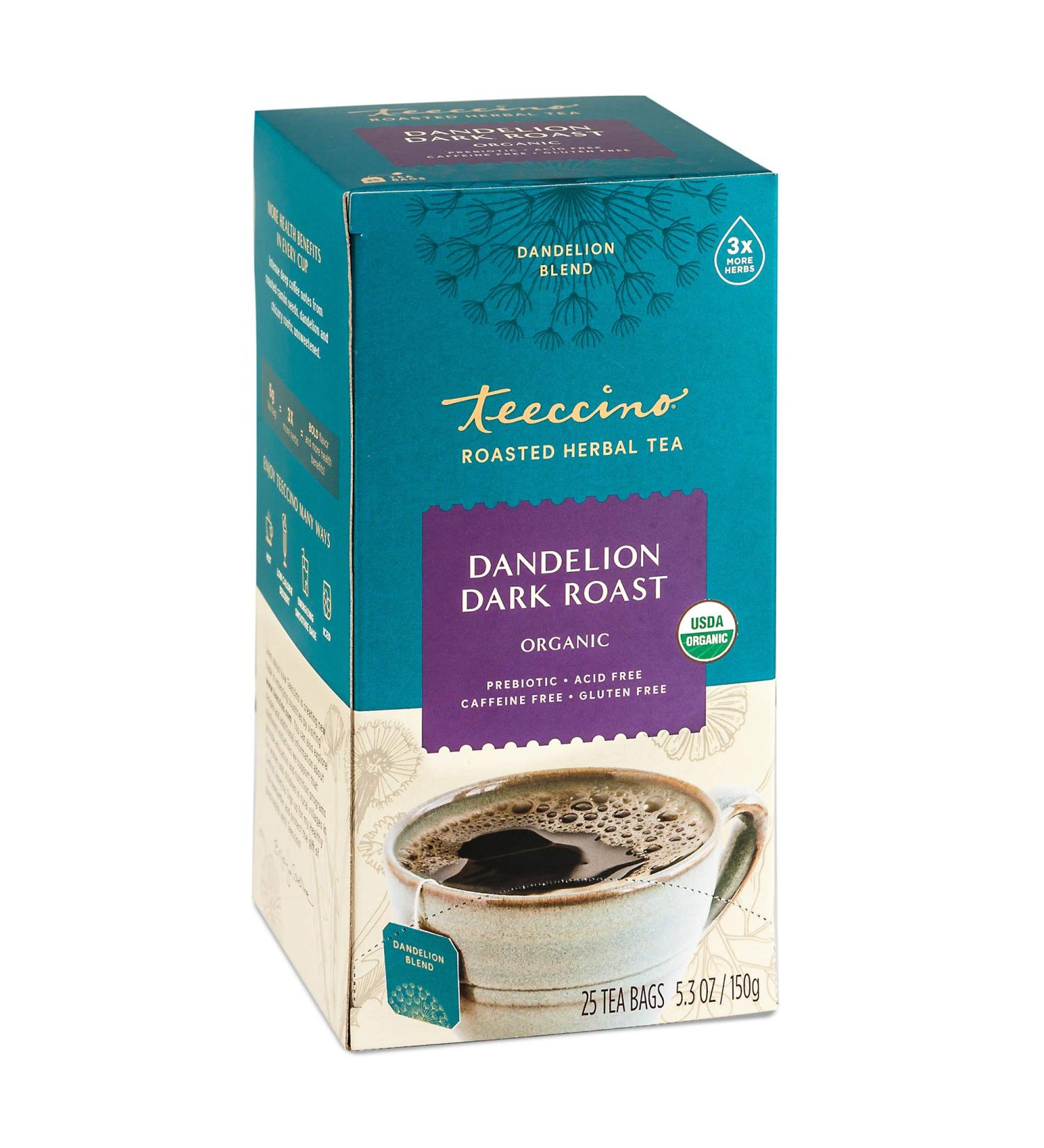 Teeccino Organic Dandelion Dark Roast Herbal Tea - Caffeine Free, 25 Bags (5.3 oz) - Buy Online on SooperMarket.com