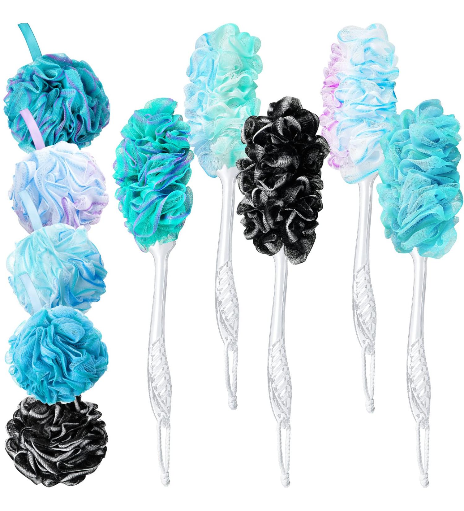10-Piece Loofah Back Scrubber Set with Long Handle Brush - Exfoliating Shower Poufs for Men and Women - Buy Online on SooperMarket.com