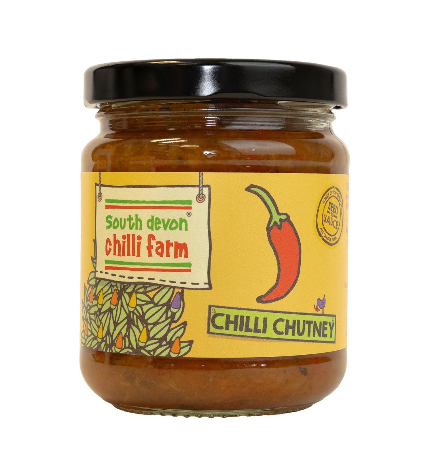 South Devon Chilli Farm Chilli Chutney | Traditional Chutney with a Mild Chilli Heat - Ideal for Cheese & Crackers & Sandwiches - Made with Fresh Chillies - Gluten Free Vegan Friendly 220g Jar - Buy Online on SooperMarket.com
