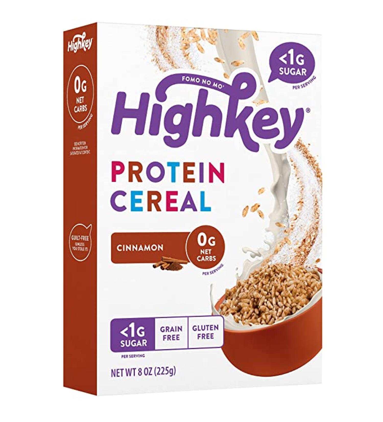 HighKey High Protein Breakfast Cereal - 8oz Keto Snacks Zero Sugar & 0 Net Carb Grain & Gluten Free Low Carb Cereals Paleo Diabetic Ketogenic & Non GMO Food Healthy Snack Grocery Foods - Cinnamon - Buy Online on SooperMarket.com