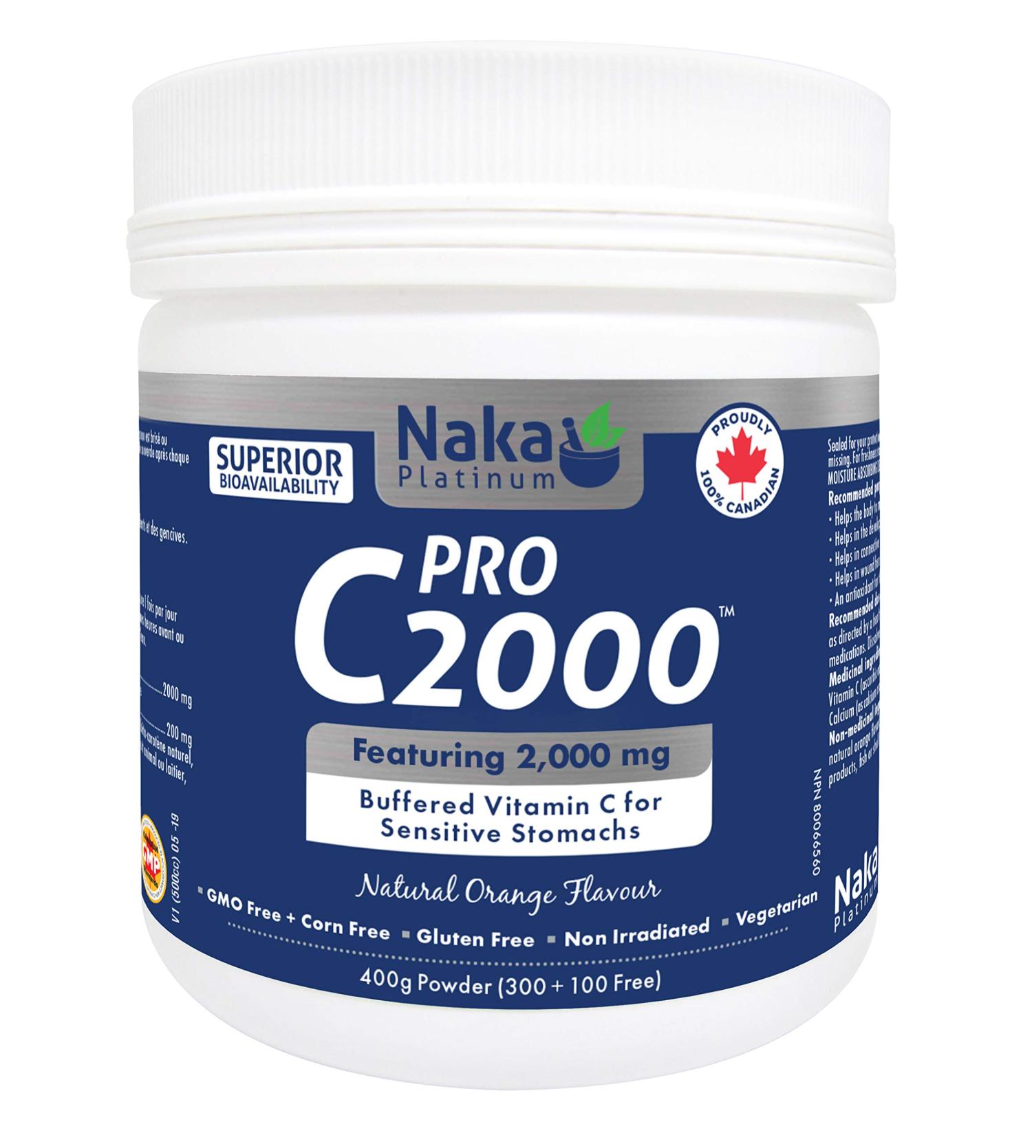 Naka Platinum PRO Buffered Vitamin C 2000 mg per each scoop 80 servings 400g Powder Bonus Size (300+100 Free) - Buy Online on SooperMarket.com