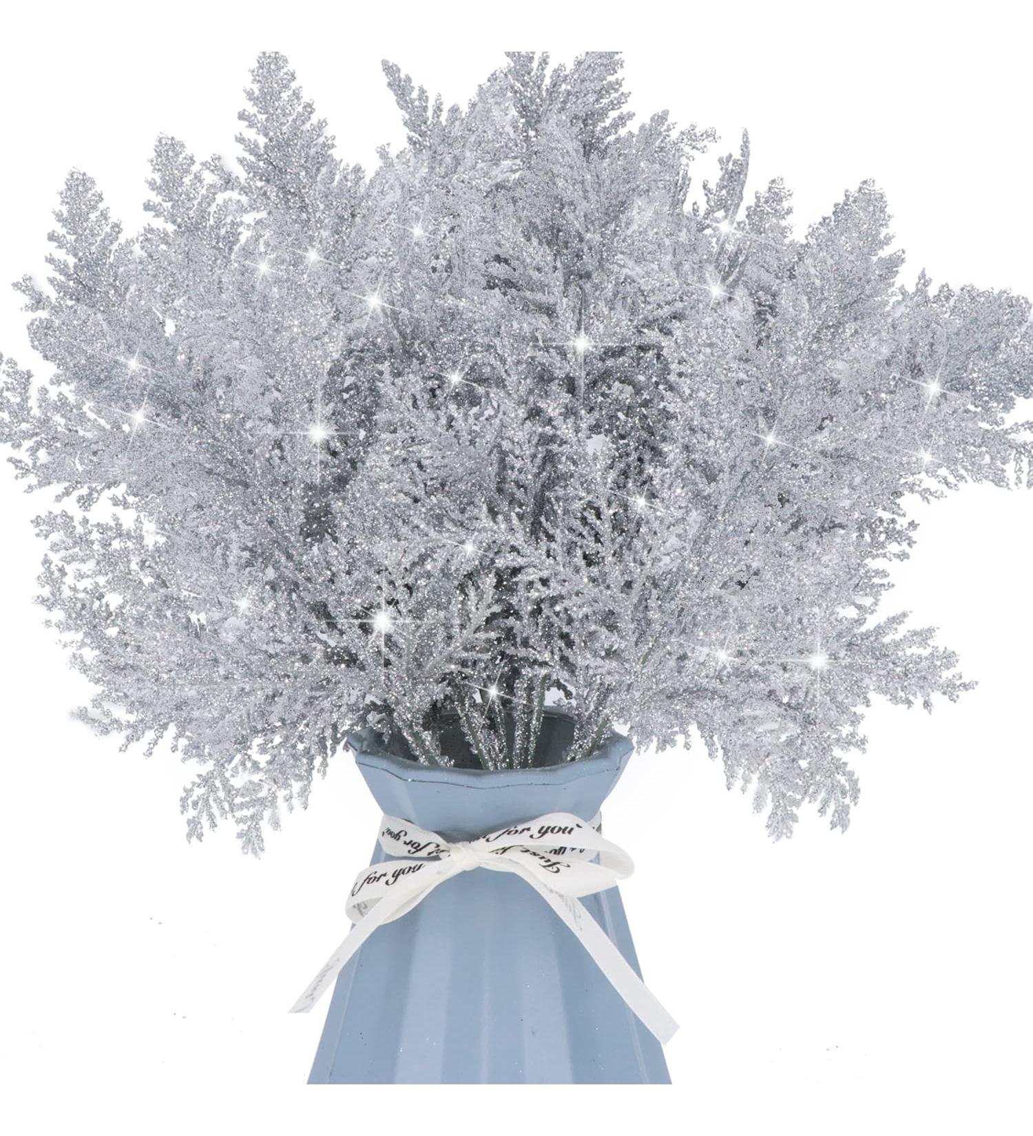 20Pcs Silver Christmas Tree Picks - Glitter Pine Branches for Holiday Crafts & Decor - Buy Online on SooperMarket.com