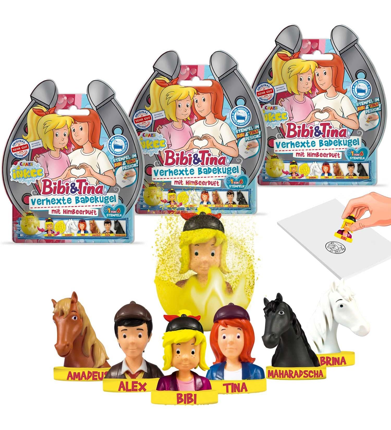 Shop Inkee Bibi & Tina 3 Set Verhexte Bath Balls - Surprise Toys Raspberry Fragrance & Bibi Blocksberg Stamps - Perfect for Kids! - Buy Online on SooperMarket.com