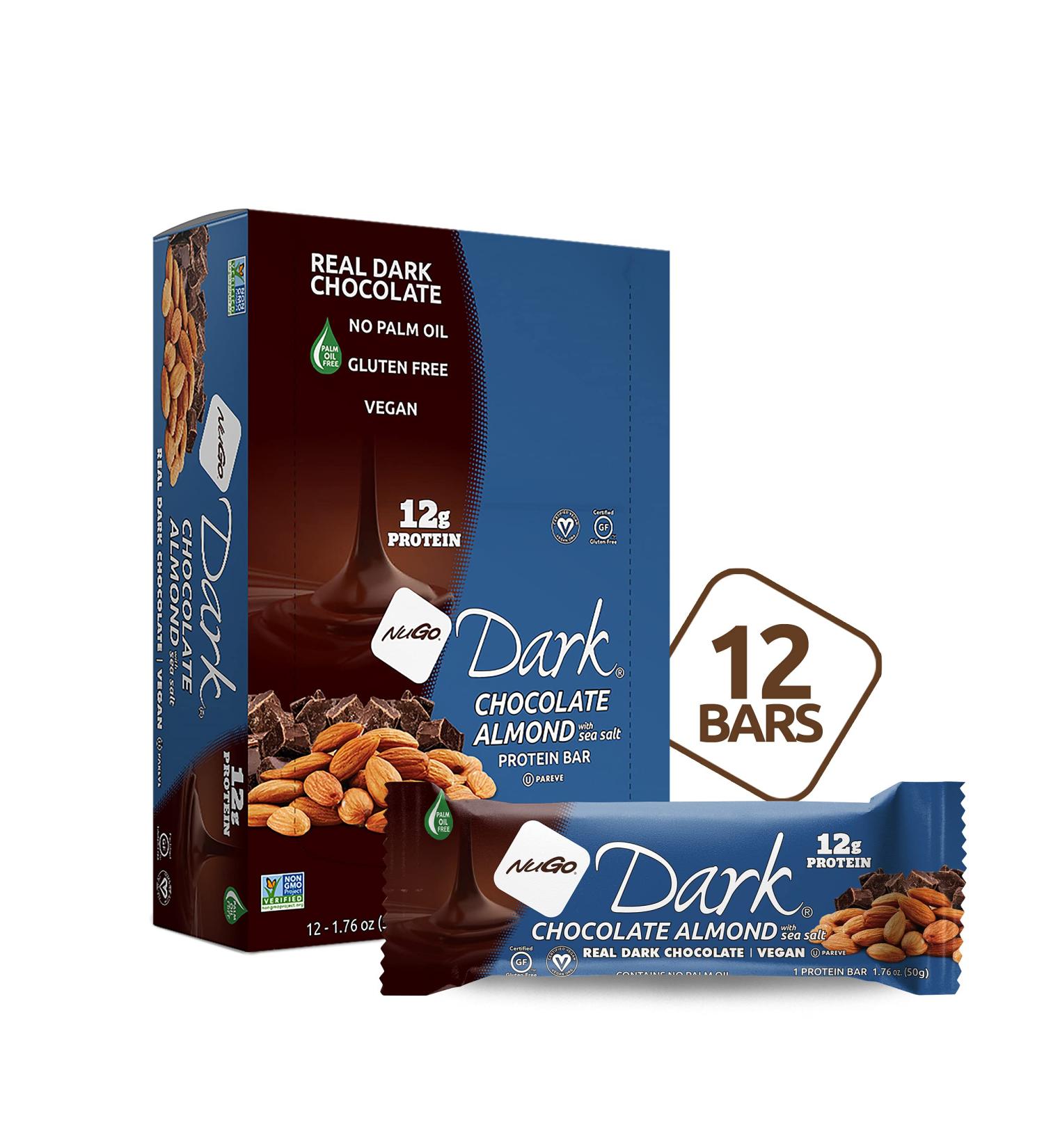 NuGo Dark Chocolate Almond Sea Salt Vegan Protein Bar - 12g Protein, 200 Calories, Gluten Free - 12ct - Buy Online on SooperMarket.com