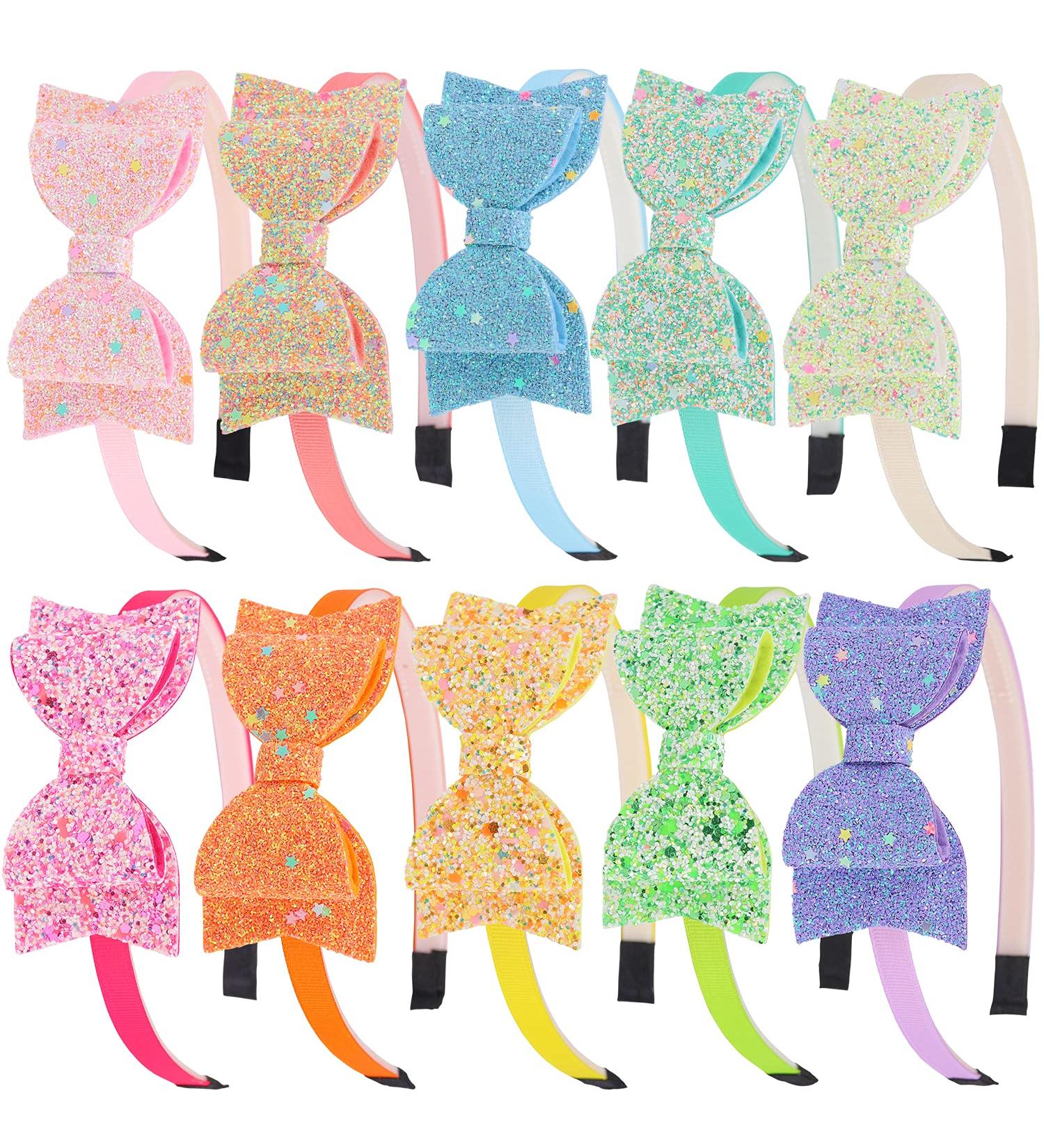 XIMA Bow Headbands for Girls - 10pcs Sequin Glitter Hair Bands for Kids - Stylish 3.5 Bow Accessories - Buy Online on SooperMarket.com