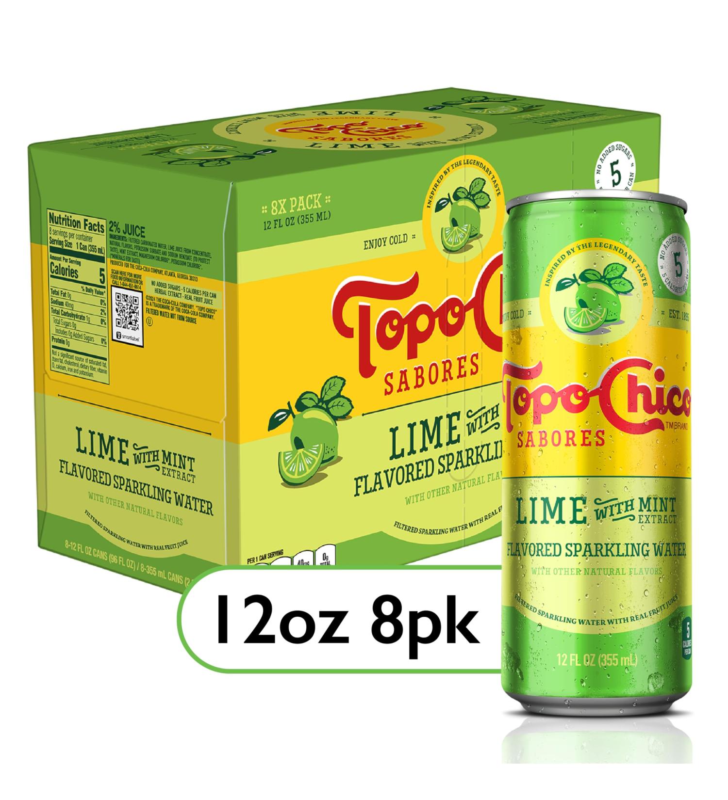 Topo Chico Sabores Lime with Mint Extract 12oz 8pk - Refreshing Sparkling Water | Shop Internationally - Buy Online on SooperMarket.com