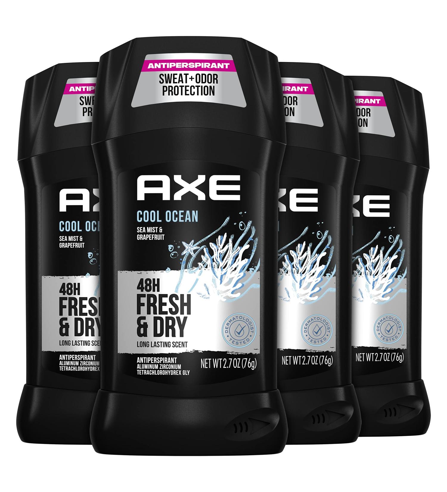 AXE Cool Ocean Men's Antiperspirant Deodorant 2.7 oz 4 Count - 48 Hour Sweat and Odor Protection - Long Lasting Freshness - Stay Dry for 48H - Buy Online on SooperMarket.com
