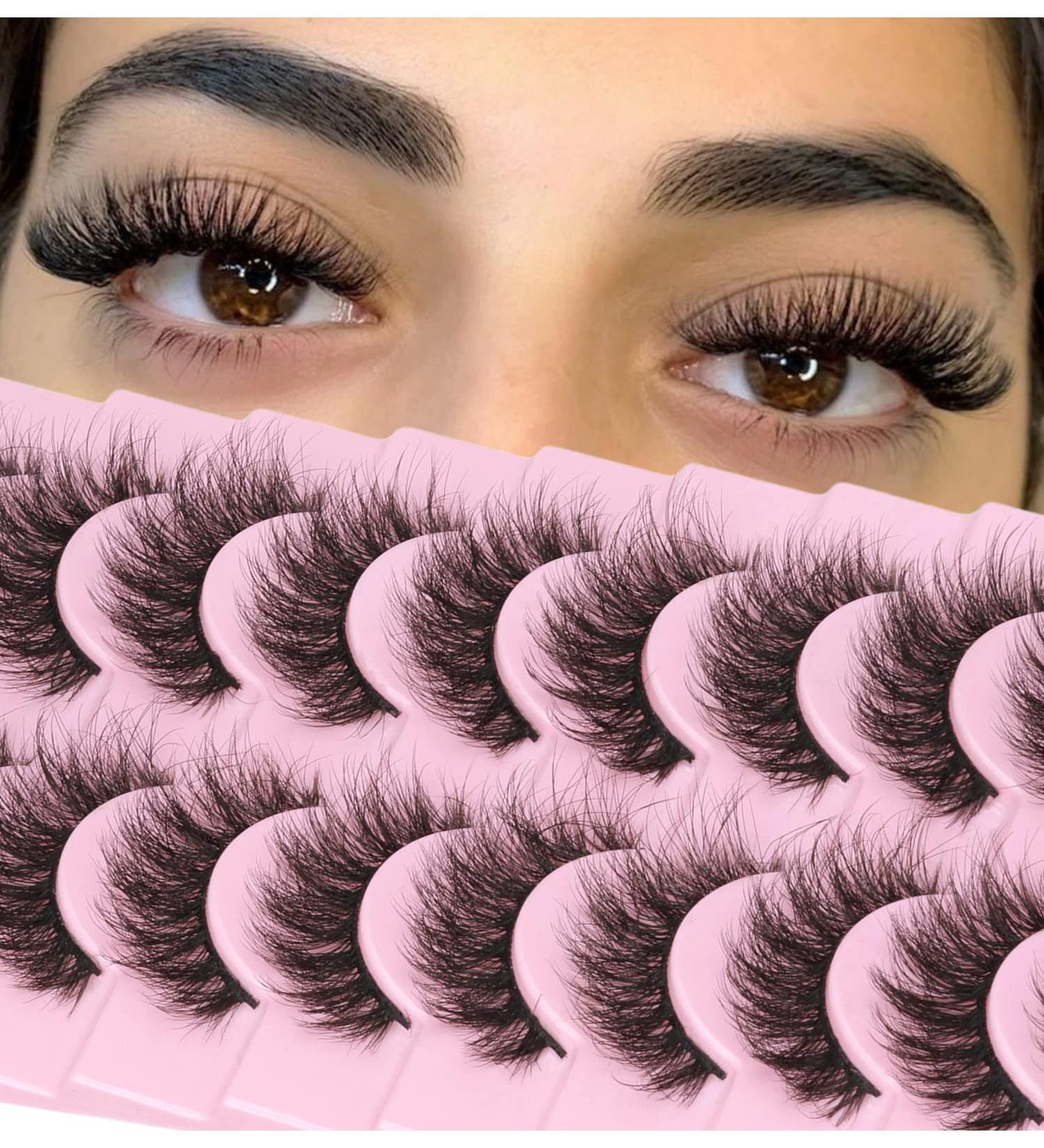 10 Pairs of EYDEVRO Natural Mink Eyelashes | Fluffy Wispy 15mm Cluster Extensions | C & D Curl Volume False Lashes with Cotton Band - Buy Online on SooperMarket.com