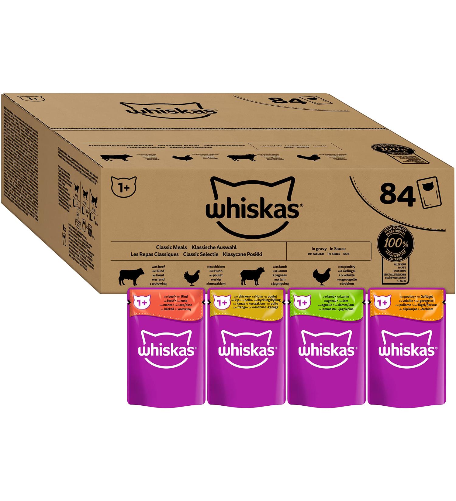 Whiskas 1+ Classic Selection in Sauce - 84x85g High-Quality Wet Food for Adult Cats - Large Pack - Buy Online on SooperMarket.com