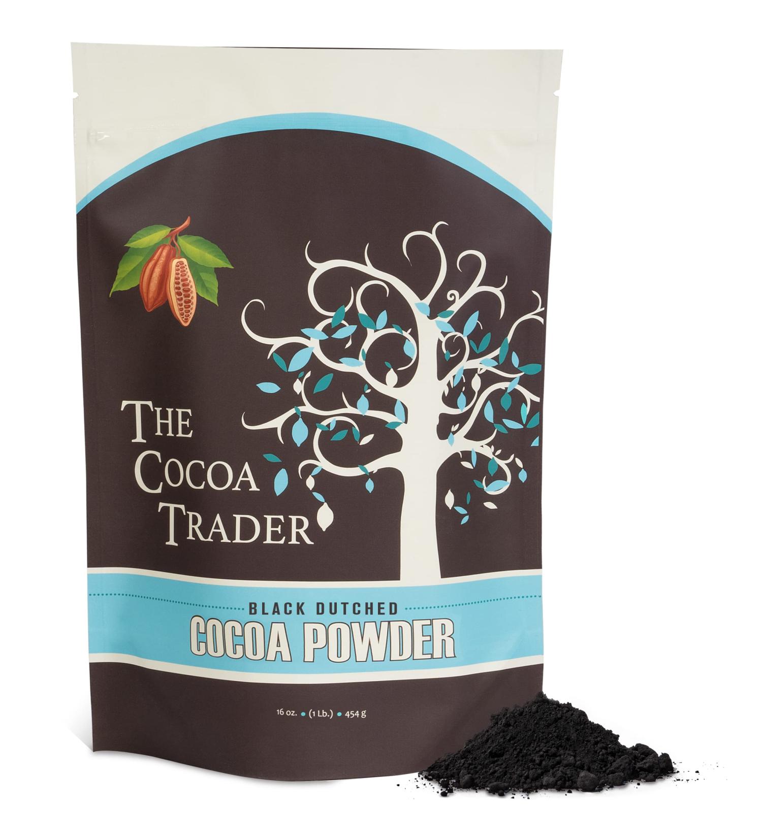 The Cocoa Trader Dutch Processed Black Cocoa Powder 1lb - 100% Authentic Cacao Beans - Unsweetened Dark Cocoa Powder for Baking, Coffee, Smoothies - Natural Coloring Agent - 1 Pound Pack - Buy Online on SooperMarket.com