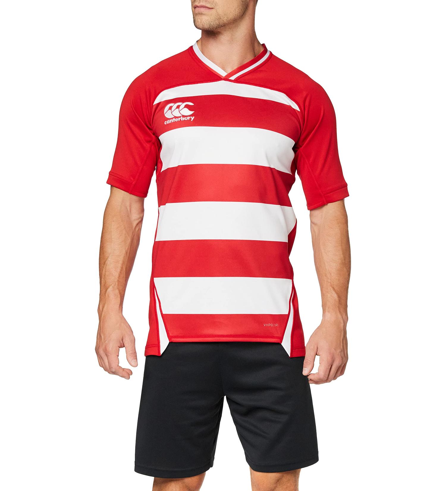 Canterbury Men's Vapodri Evader Hooped Rugby Jersey XXL - Red (Flag Red) | International Shipping Available - Buy Online on SooperMarket.com