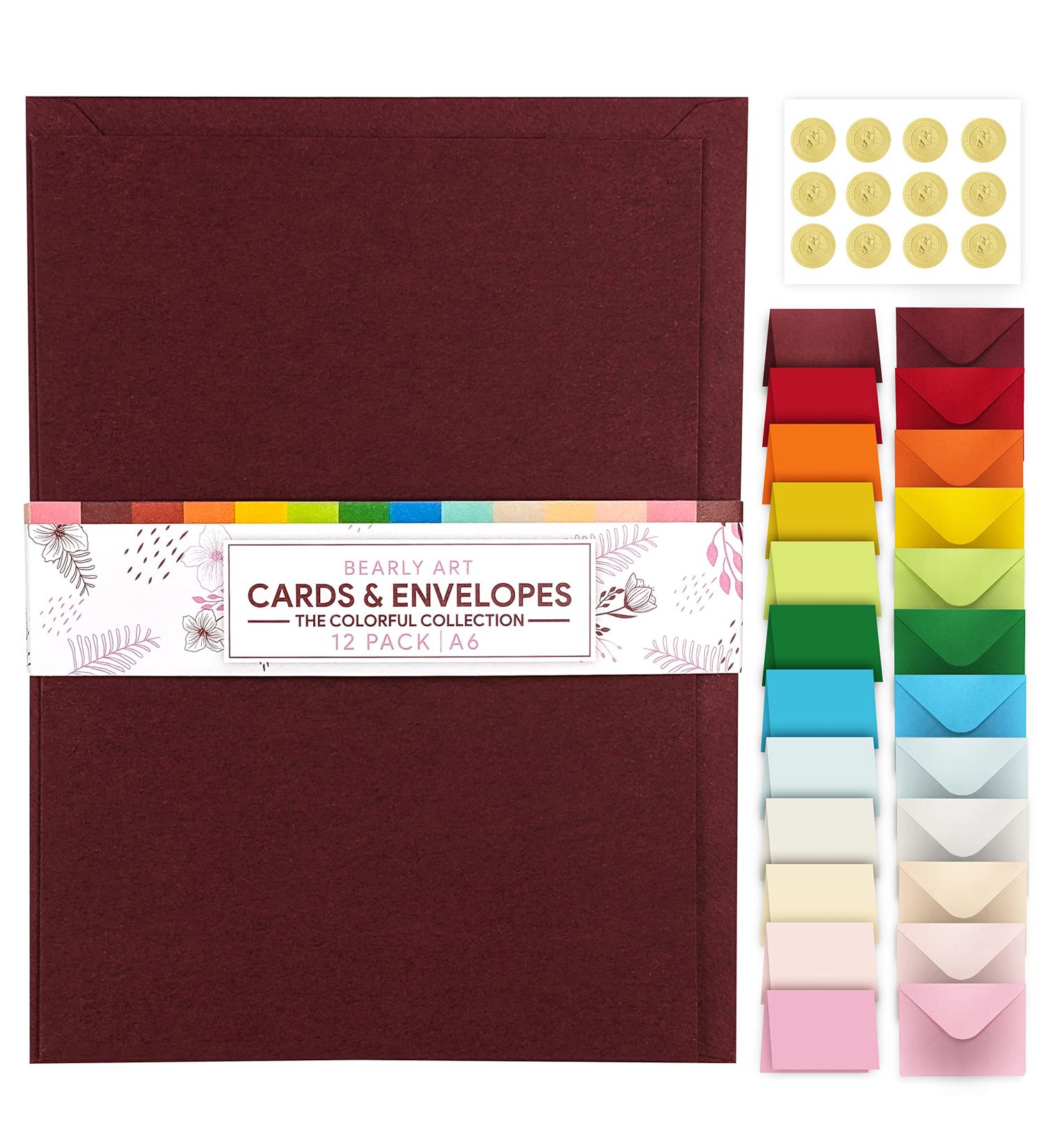 Bearly Art Colorful Collection Blank Cards with Envelopes | A6 Size for Cricut Joy | 92 lb Premium Cardstock | Handmade Greeting Cards | 12 Sealing Stickers - Buy Online on SooperMarket.com