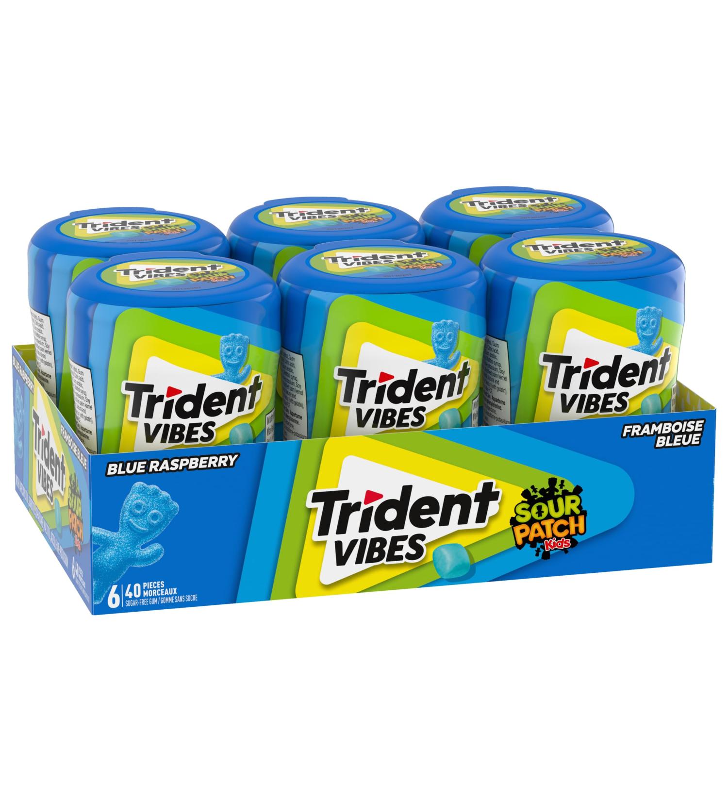 Trident - Vibes Sour Patch Kids Blue Raspberry Chewing Gum - 6 bottles (240 Pieces) - Sugar-Free Gum Blue Raspberry 40 count (Pack of 6) - Buy Online on SooperMarket.com