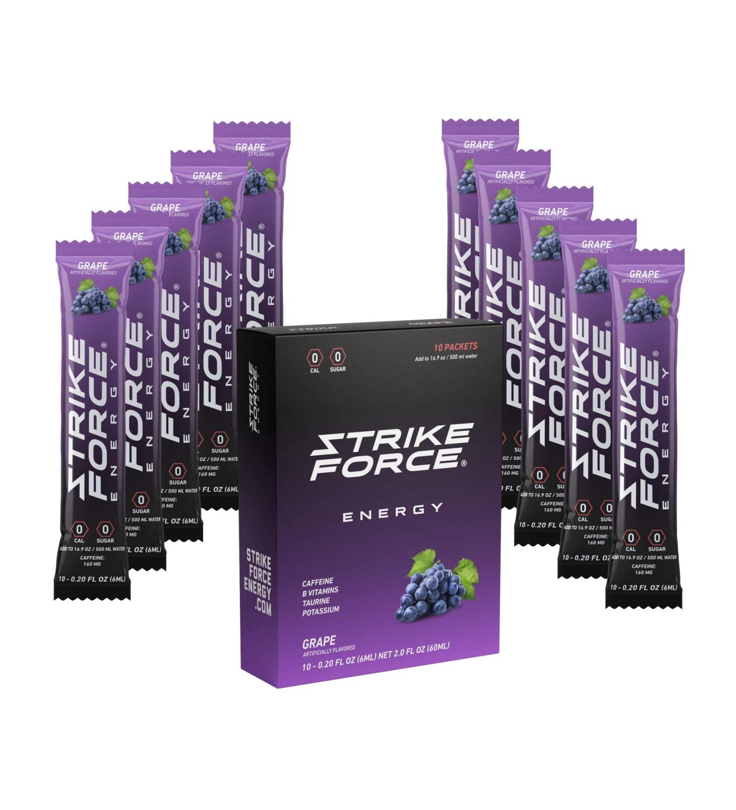 Strike Force Energy Drink Mix - Grape Flavor - Natural Tasting Caffeine Drink - Turn Any Drink into a Healthy Energy Drink - Zero Calories  Keto Friendly  Sugar Free  Pre Workout (10 Liquid Packs) Grape 10 Count (Pack of 1) - Buy Online on SooperMarket.com