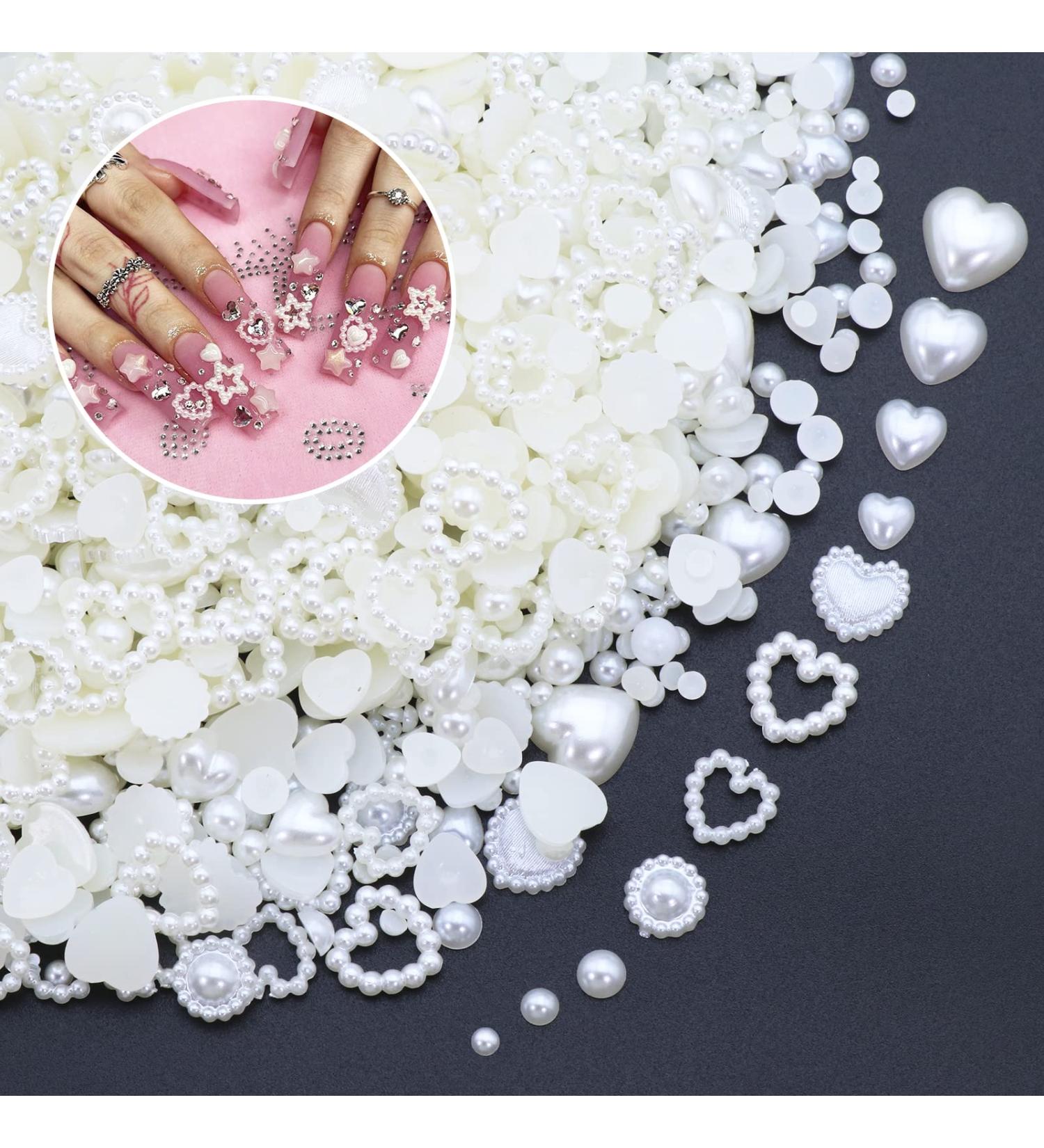 YAEISM 550Pcs Creamy White Pearl 3D Nail Charms - Assorted Shapes for Nail Art and Jewelry DIY - Buy Online on SooperMarket.com