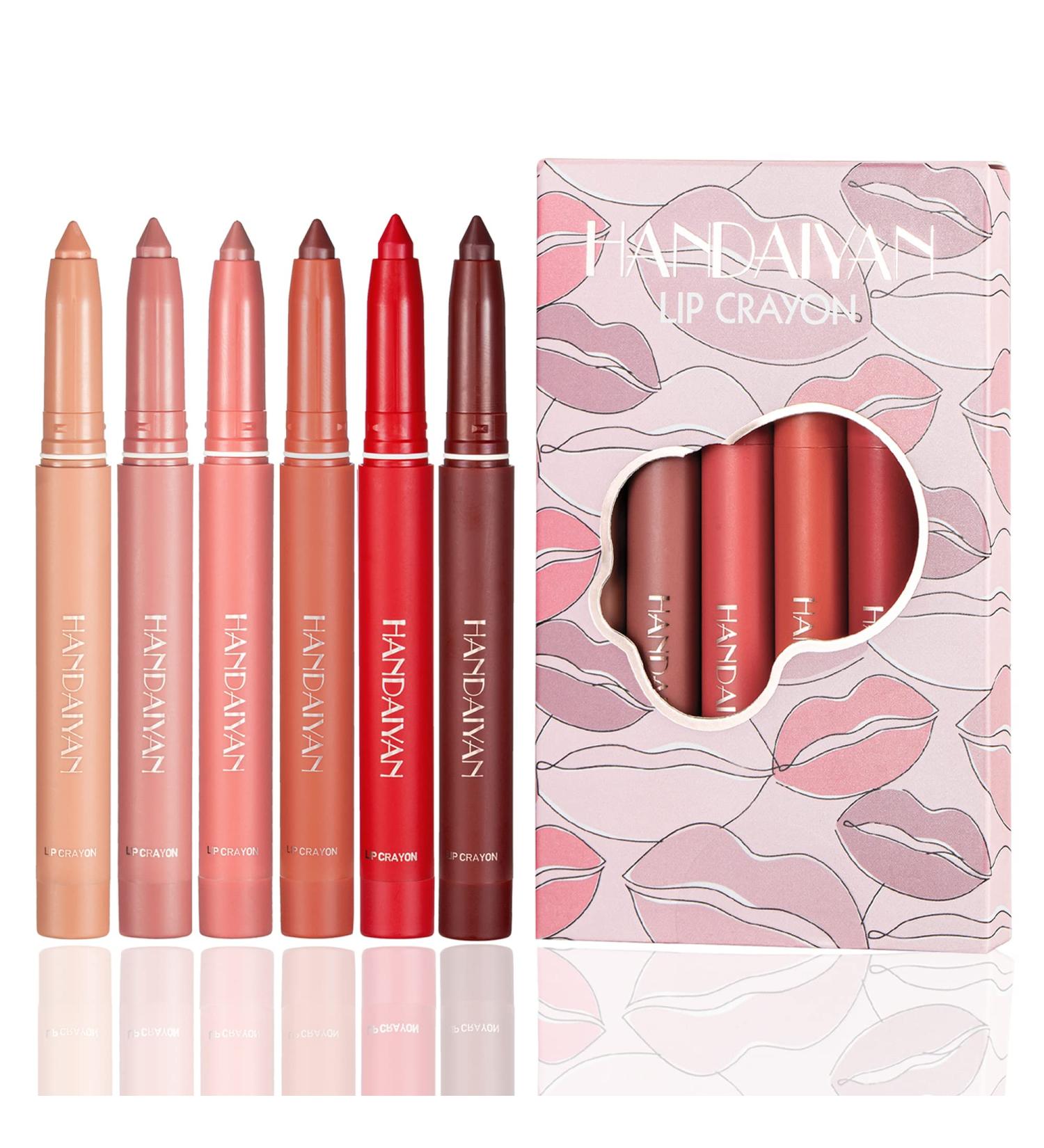 DELISOUL 6 Matte Lip Crayon Set | 2-in-1 Lip Liner and Lipstick | Long Wear Cream-to-Matte Makeup | Smudgeproof & Water-Resistant Lipstick (01) - Buy Online on SooperMarket.com