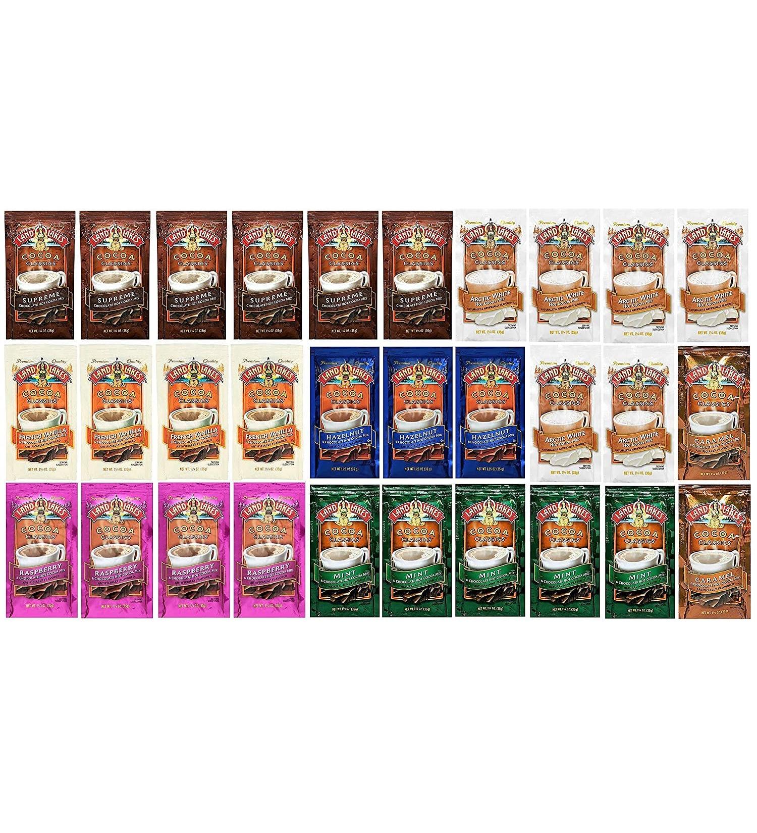 Land O'Lakes 7 Flavor Hot Cocoa Mix Gift Basket - 30 Pieces | Perfect Gifts for Family, Friends, Him, Her | 30 Count - Buy Online on SooperMarket.com