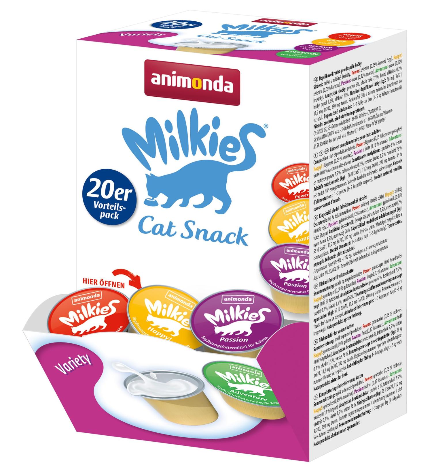 Animonda Milkies Cat Milk - Variety Pack 4x20 Cups | 75g Total - Premium Cat Milk Portions for Healthy Cats - Buy Online on SooperMarket.com