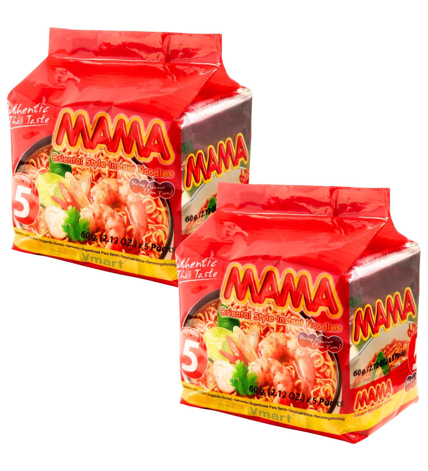 MAMA Tom Yum Shrimp Noodles 60g Pack of 10 - Delicious Thai Flavors Hot & Spicy Noodles w/Shrimp Tom Yum Soup Base No Trans Fat w/Fewer Calories Than Deep Fried Noodles - Buy Online on SooperMarket.com