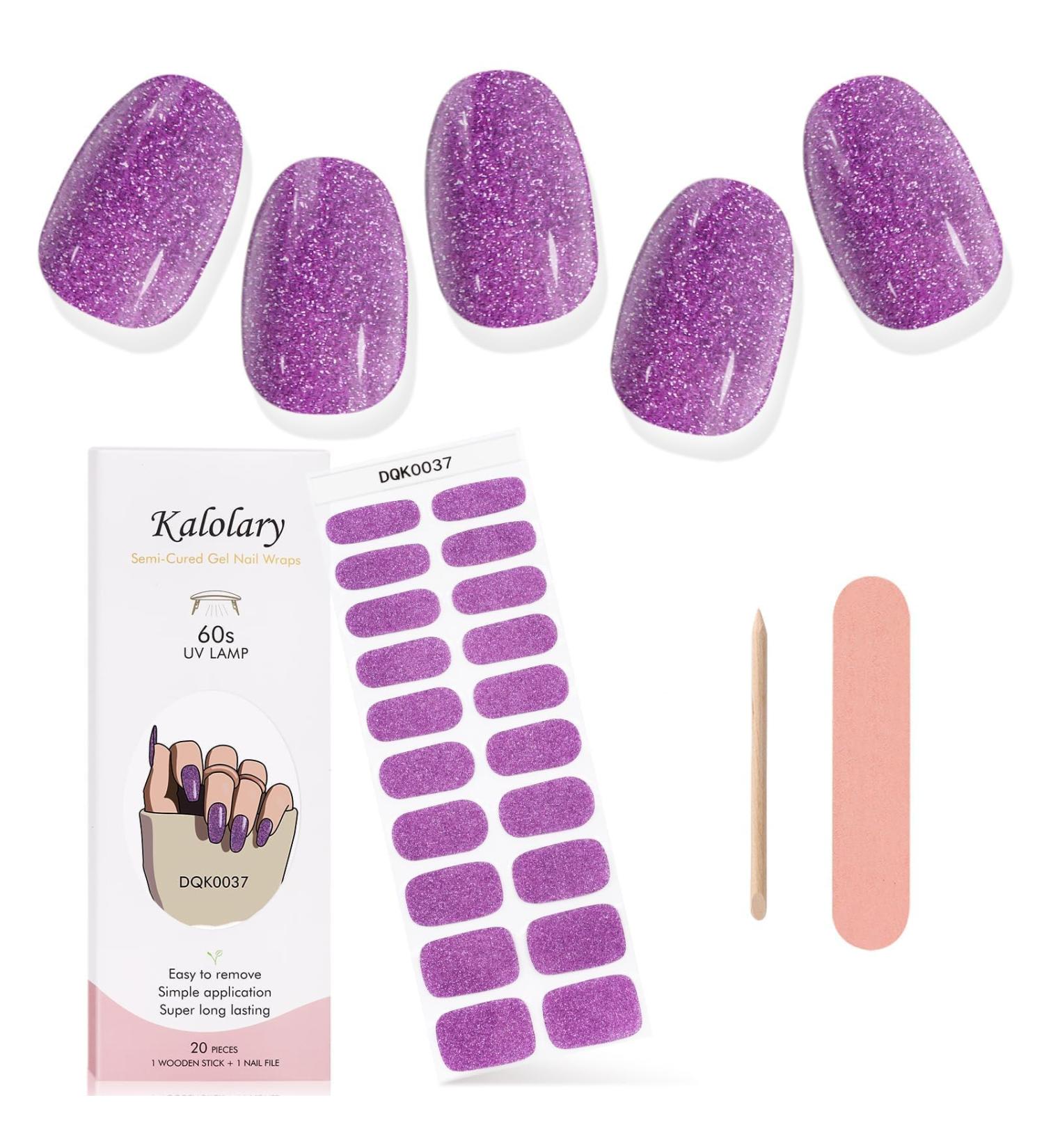 Kalolary Gel Nail Polish Strips Set (Purple) - Semi Cured Waterproof Nail Art Sticker with Nail File - For Women and Girls, UV/LED Lamp Required - Buy Online on SooperMarket.com