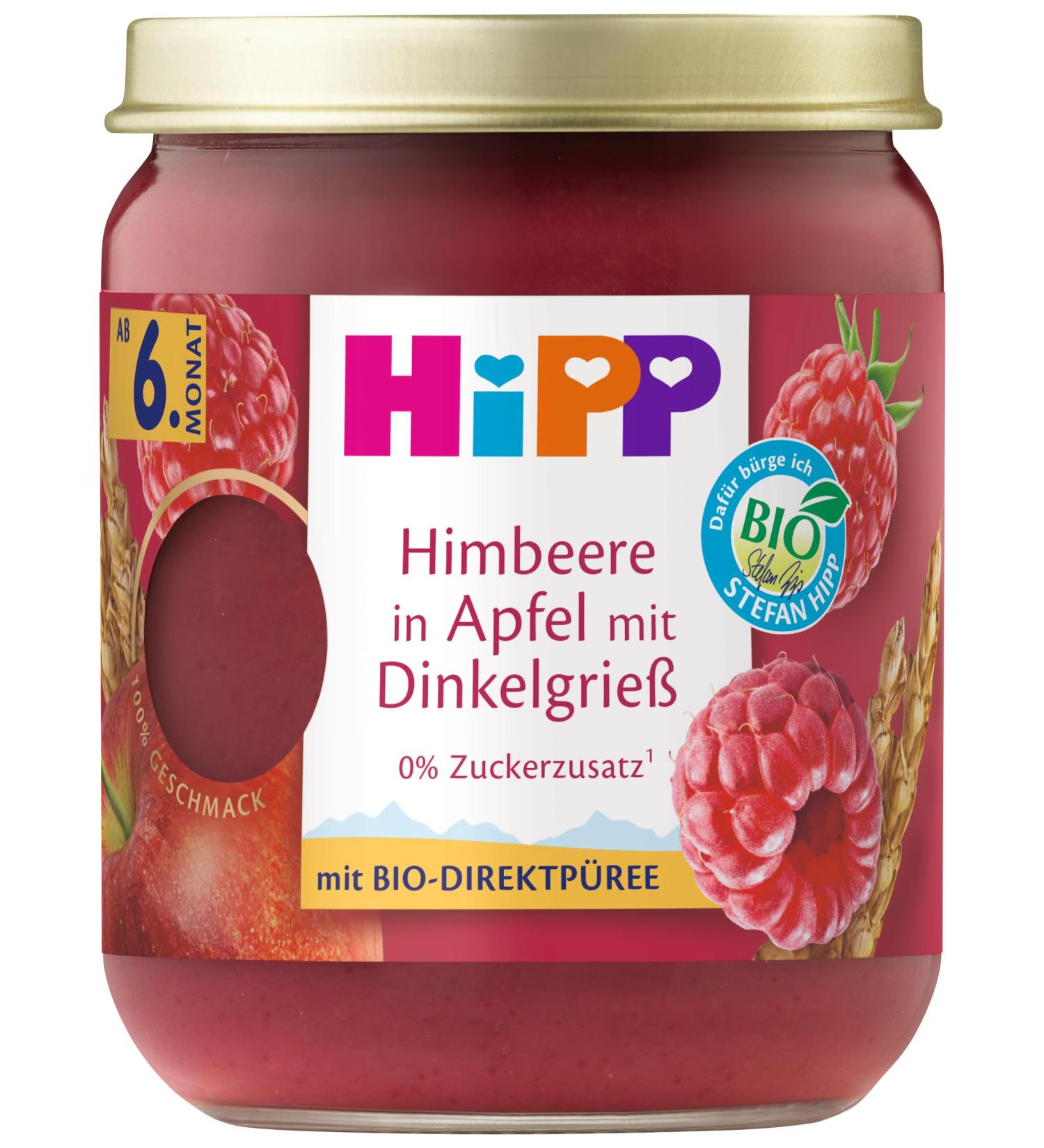 HiPP Organic Fruit and Grain Raspberry in Apple with Spelt Semolina 160g Pack of 6 (6x160g)