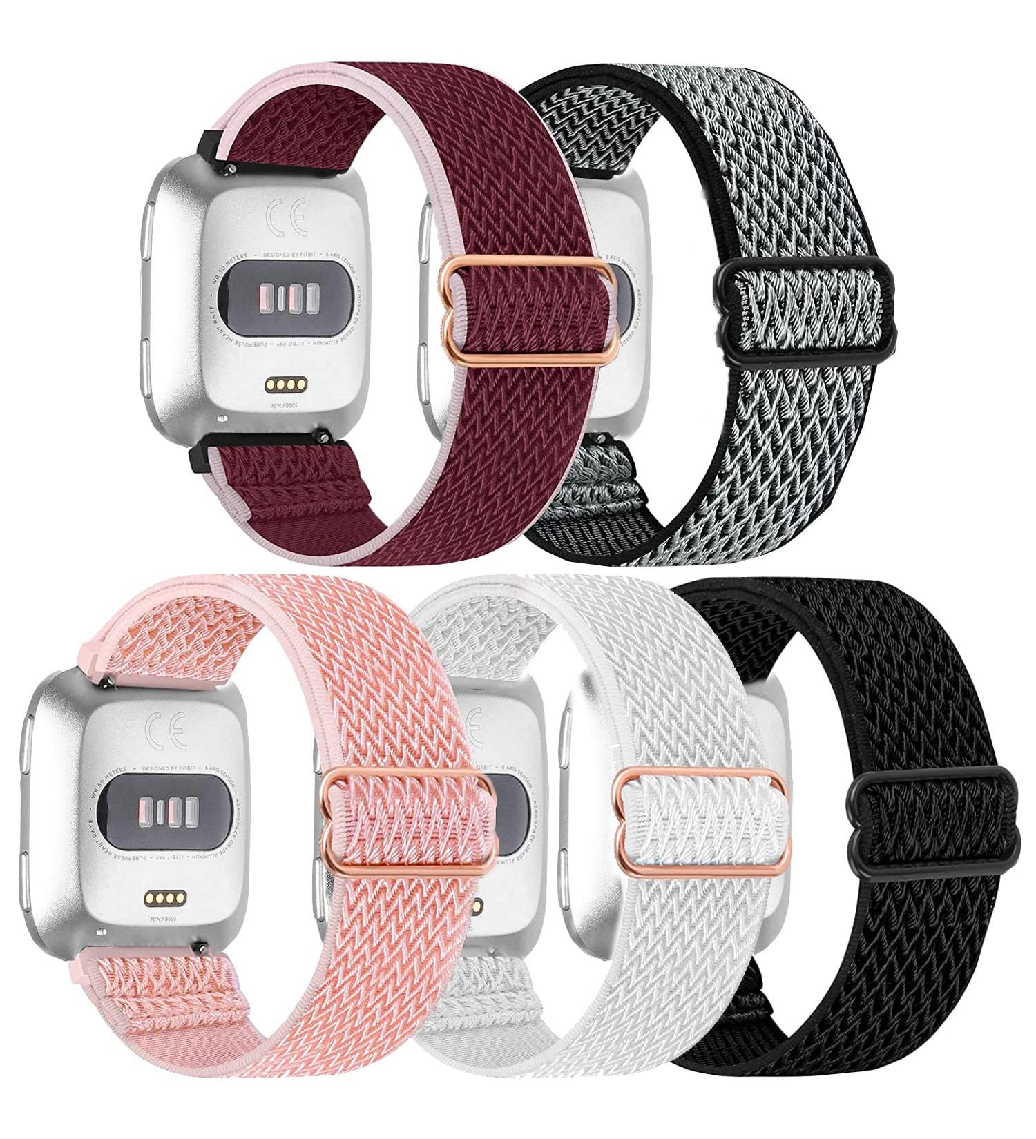 5 Pack Elastic Nylon Bands for Fitbit Versa Smart Watch - Adjustable Breathable Sport Wristband for Men and Women - Buy Online on SooperMarket.com