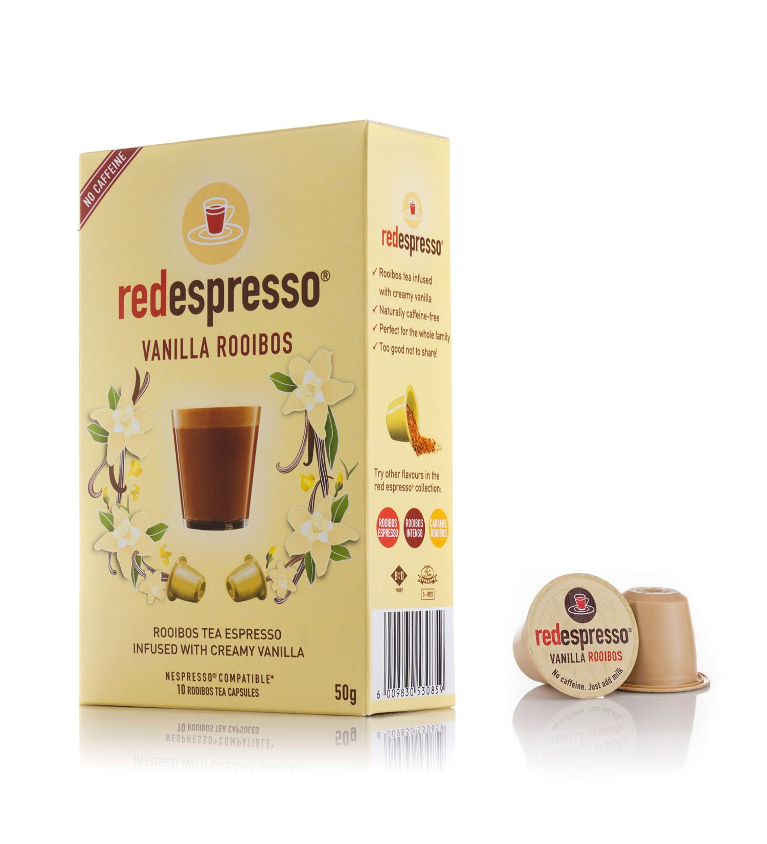 Red Espresso Vanilla Rooibos Tea Pods - 10 Capsules | Nespresso Compatible, Vegan, Gluten Free, 100% Natural | No Added Sugar | 50g - 10 Count (Pack of 1) - Buy Online on SooperMarket.com