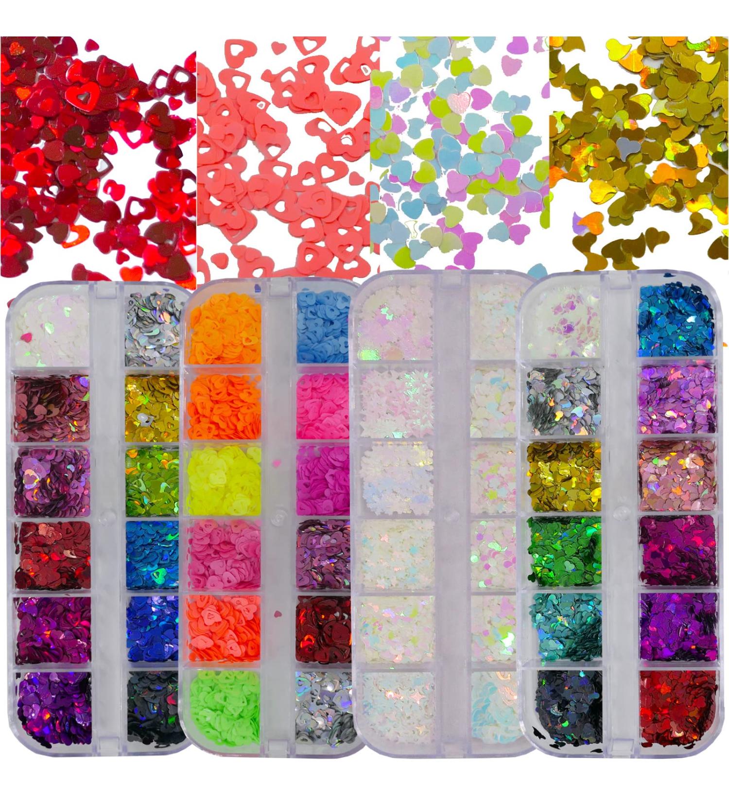 4 Boxes Heart Nail Glitter Sequins - Holographic Butterfly Star Chunky Flakes for Nails Art, Resin, Crafts & Makeup - Buy Online on SooperMarket.com