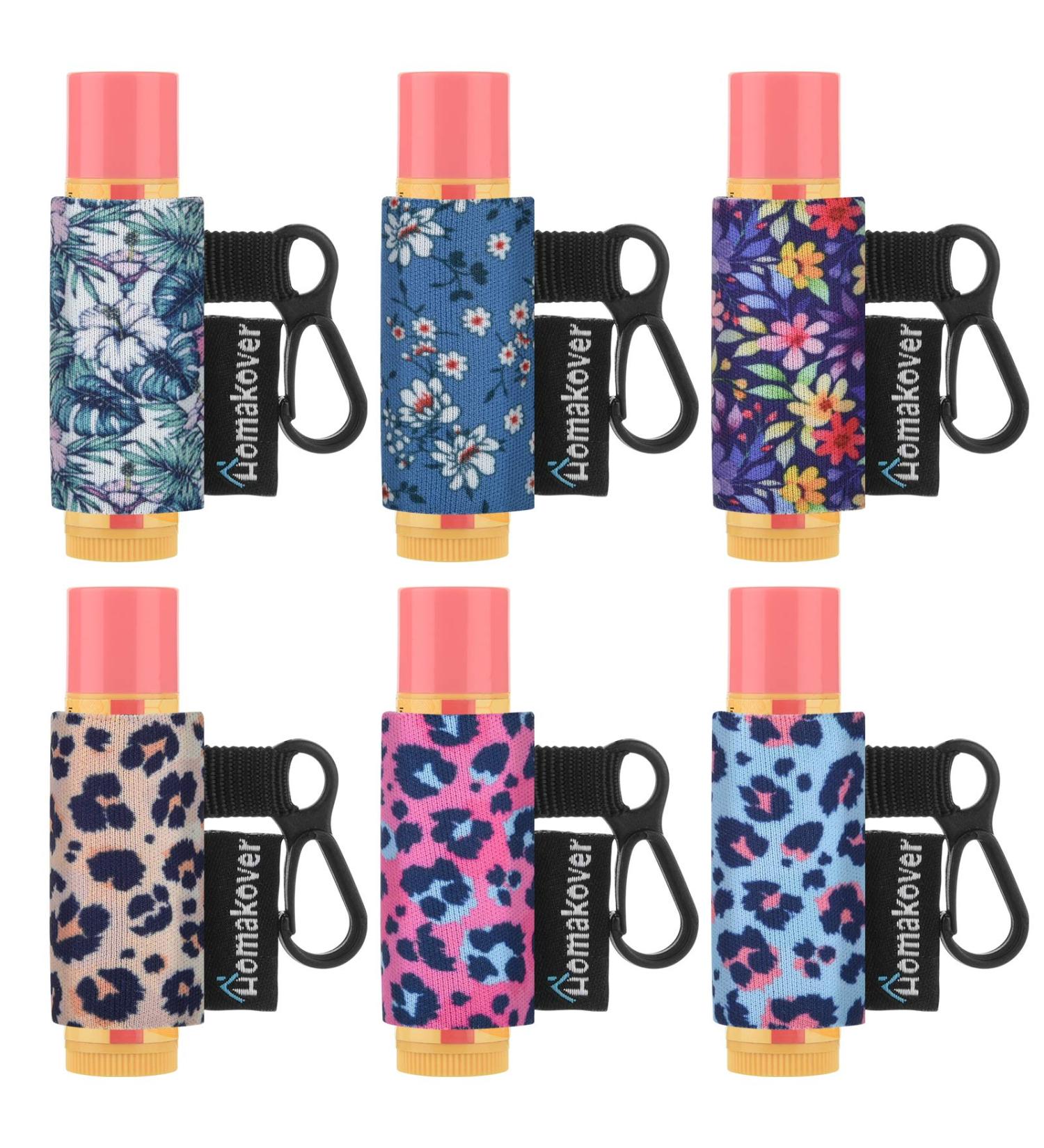 6 Pack Lip Balm Holder Compact Clip-On Neoprene Sleeve - Leopard & Flower Design - Buy Online on SooperMarket.com