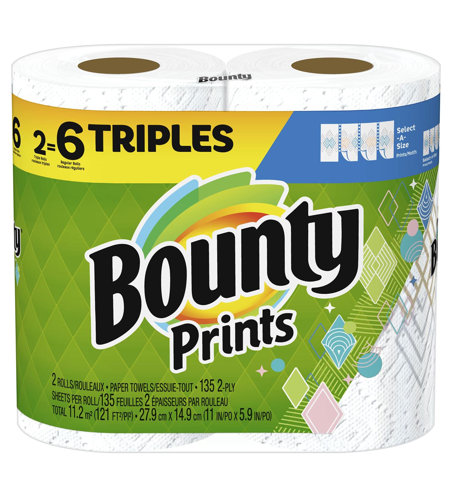 Bounty Select-A-Size Paper Towels 2 Triple Rolls, 6 Regular Rolls - 2 Count Pack, Print Design - Buy Online on SooperMarket.com