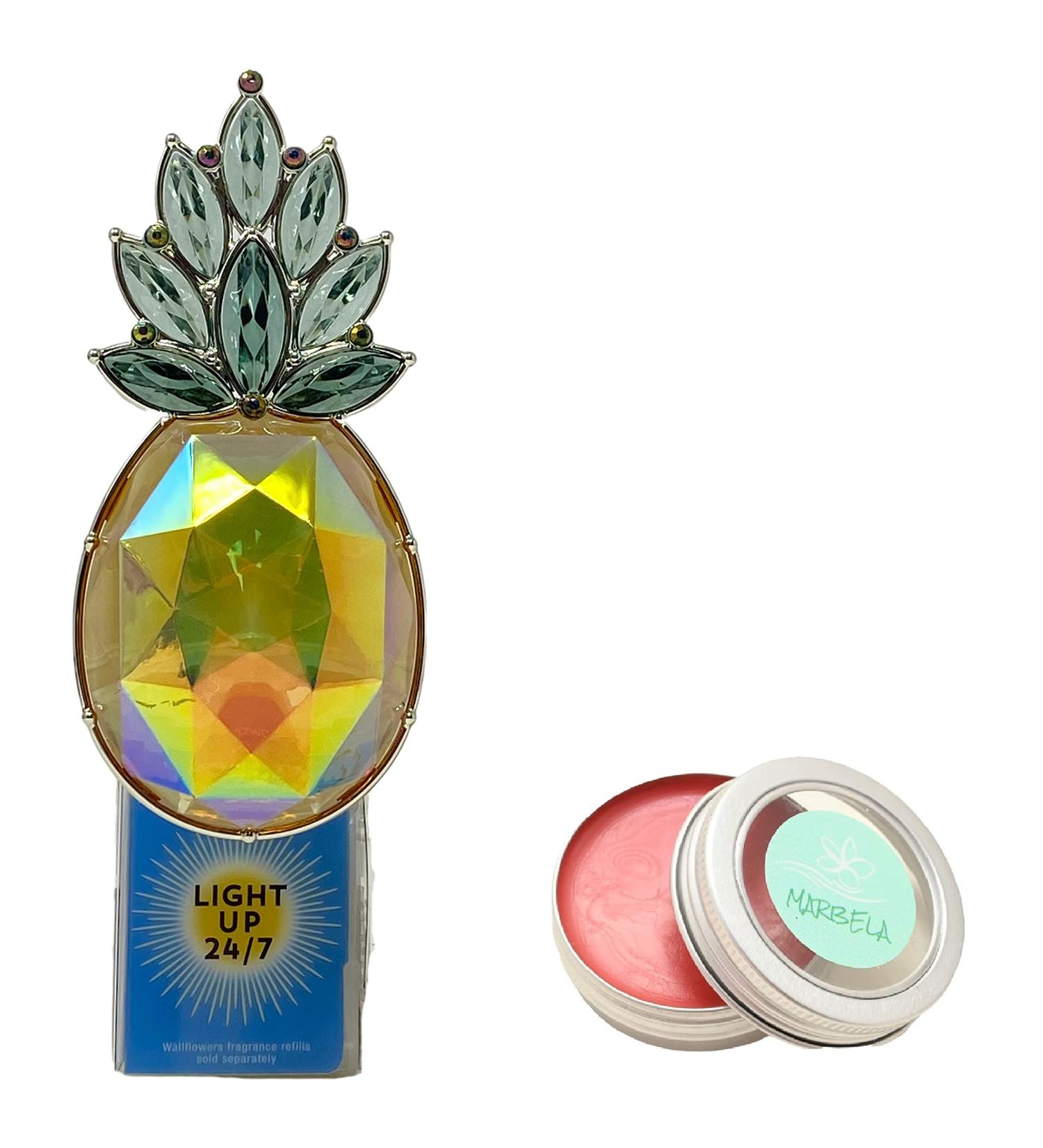 Bath & Body Works Gem Pineapple Nightlight Wallflowers Fragrance Plug and a Strawberry Lip Balm.