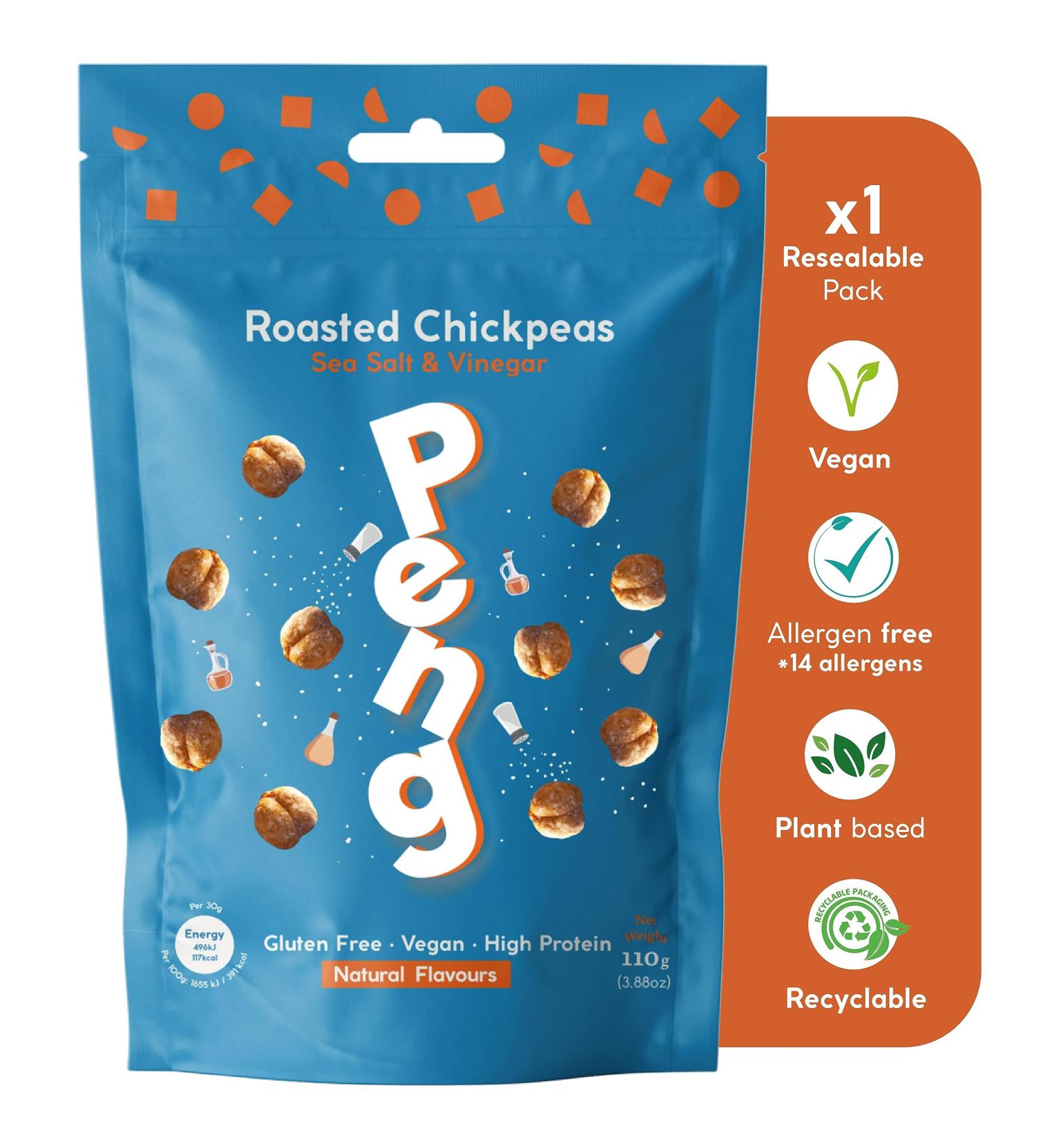 Peng Roasted Chickpeas Snack (110g) - Plant-Based High Protein Sea Salt & Vinegar Flavor - Buy Online on SooperMarket.com